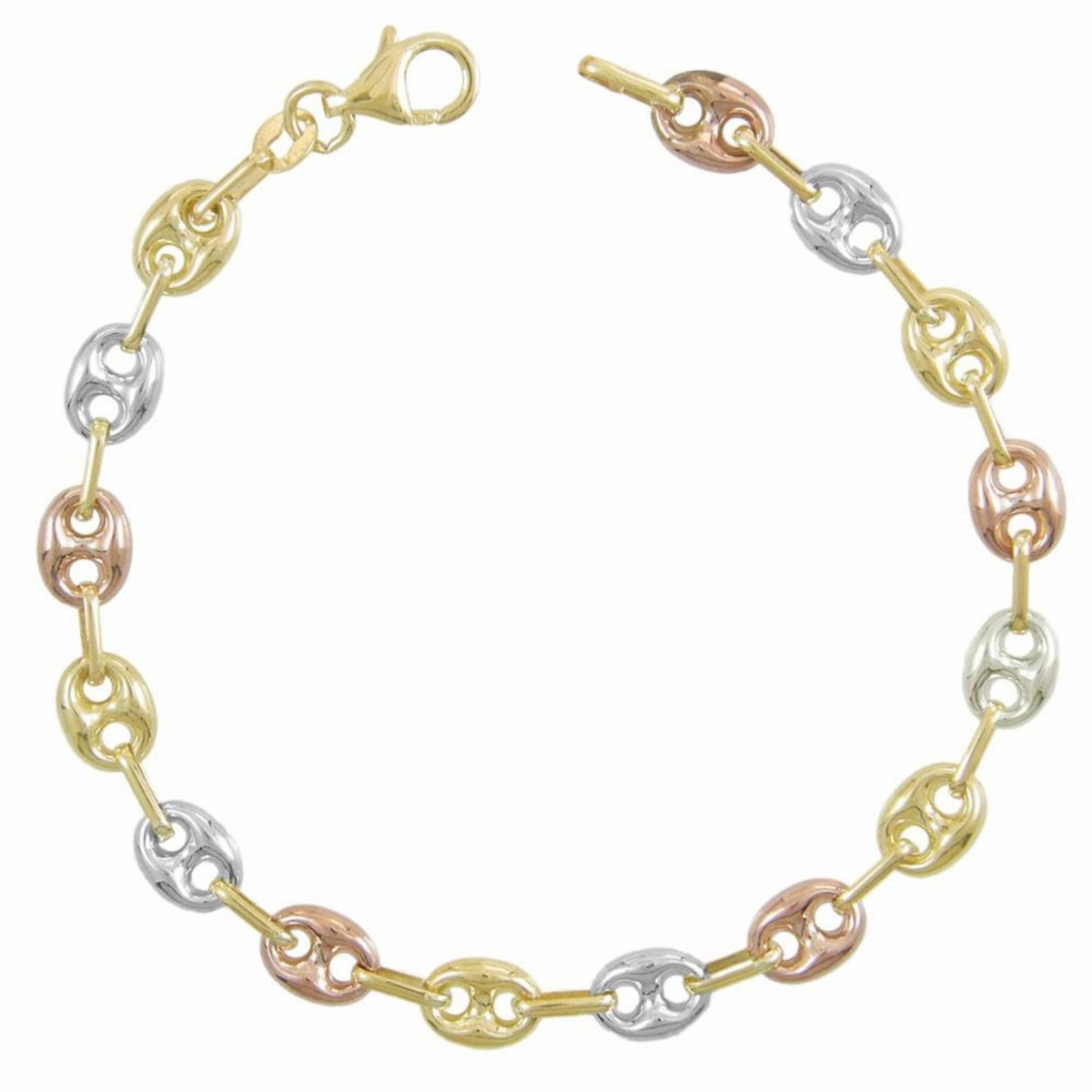 L'ATELIER D'AZUR Bracelet 3 Ors - Or Tricolore - Grain de Café Jaune, Blanc et Rose - Femme
