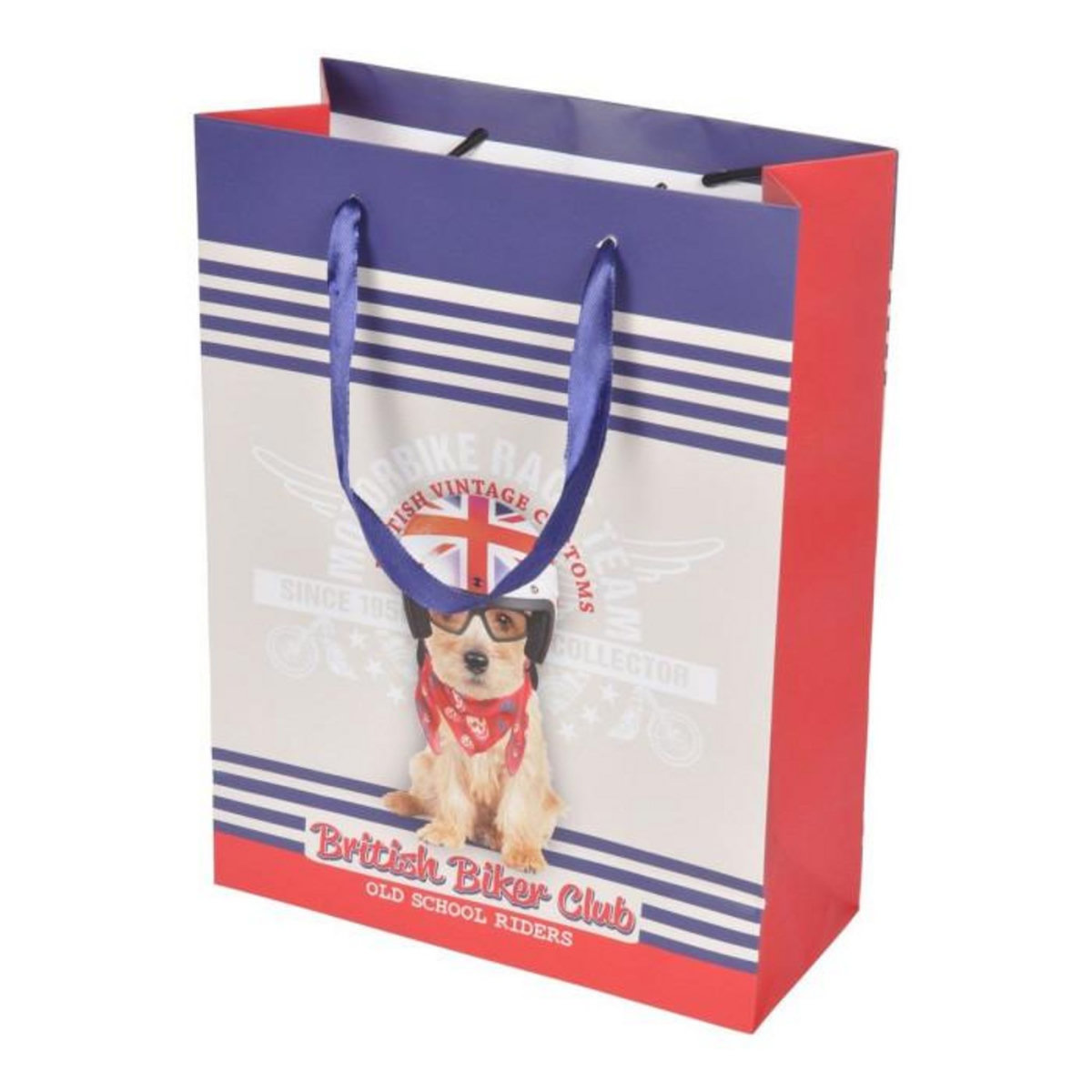 Paris Prix Sac Cadeau Imprimé  Dog Biker  42cm Bleu & Rouge
