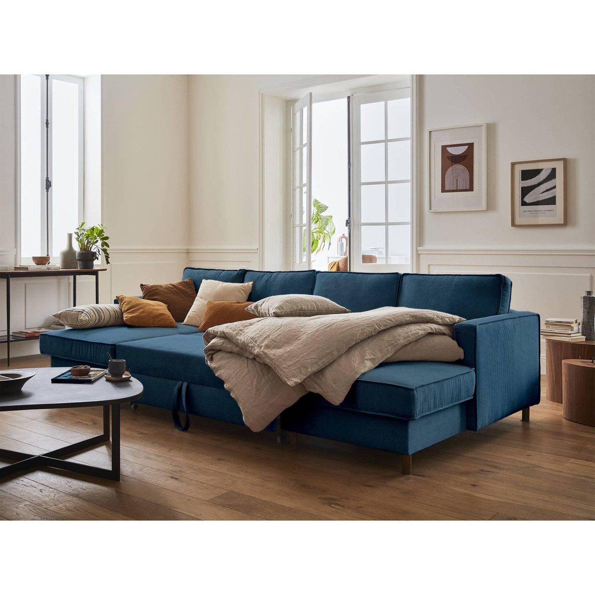 LISA DESIGN Jake - canapé panoramique en u - 7 places - convertible avec coffre - en velours côtelé