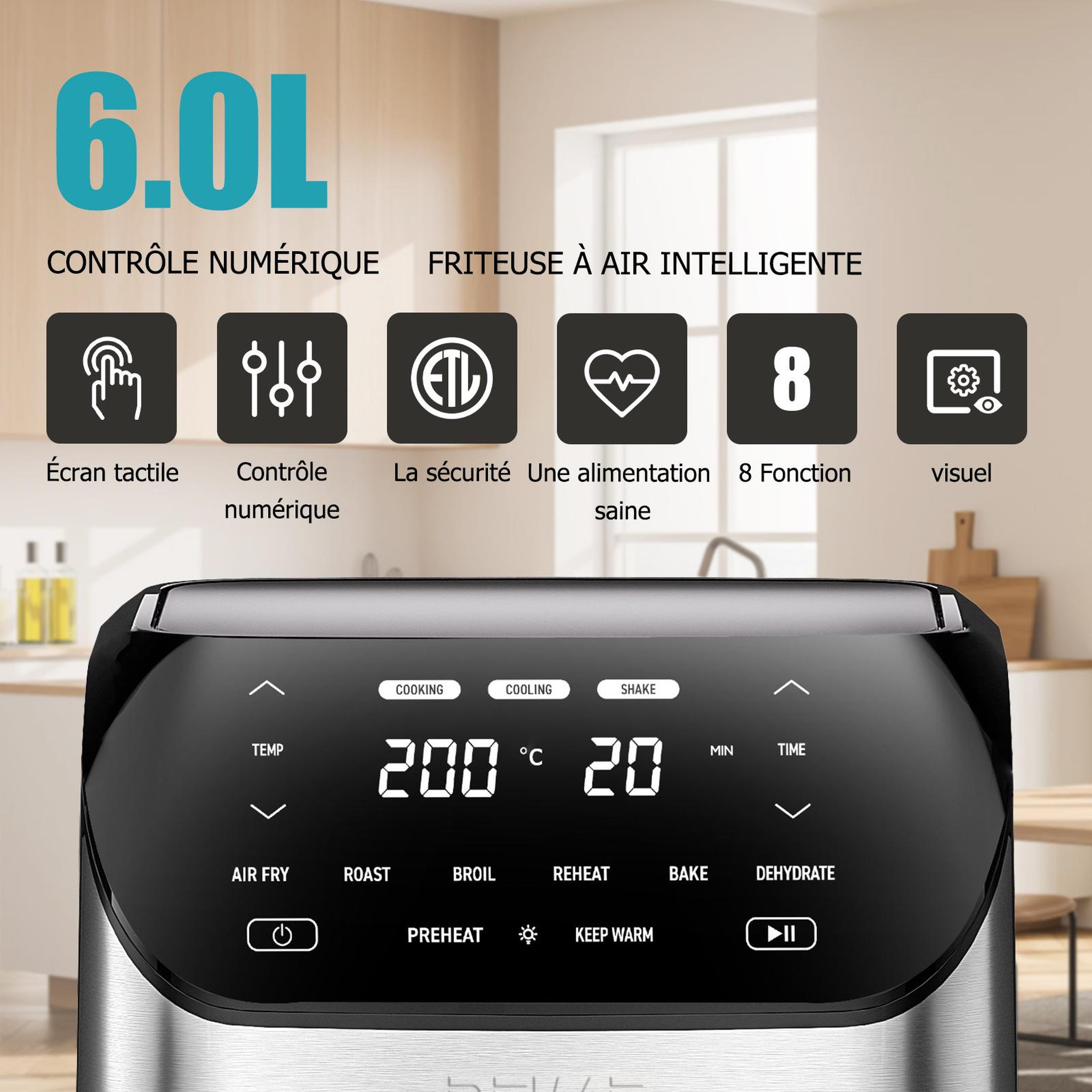 Voir la diapositive 6 : DEIME DEIME - Airfryer 7 l 1800 w 10 programmes écran tactile – noir
