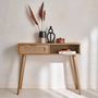Voir la diapositive 2 : SWEEEK Console décor bois et cannage arrondi . Eva. 1 tiroir. 1 niche. pieds scandinaves. L 100 x l 29 x H 81cm