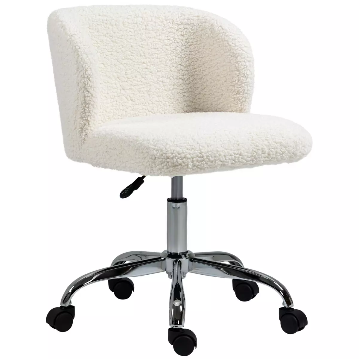 HOMCOM Chaise de bureau design - hauteur réglable, pivotante - piètement acier chromé revêtement effet laine bouclée blanc