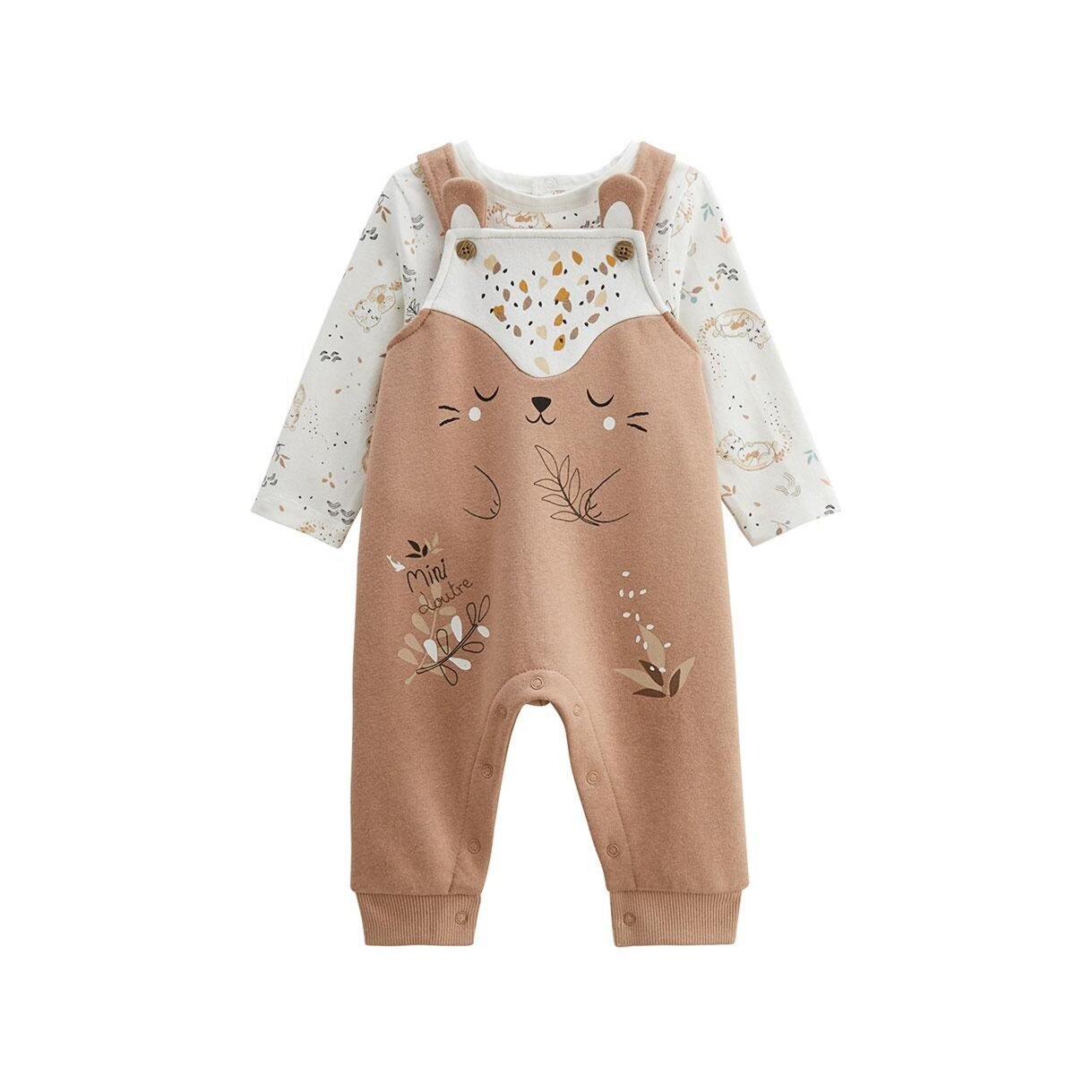 Petit Béguin Ensemble salopette bébé en molleton et t-shirt Mini Loutre