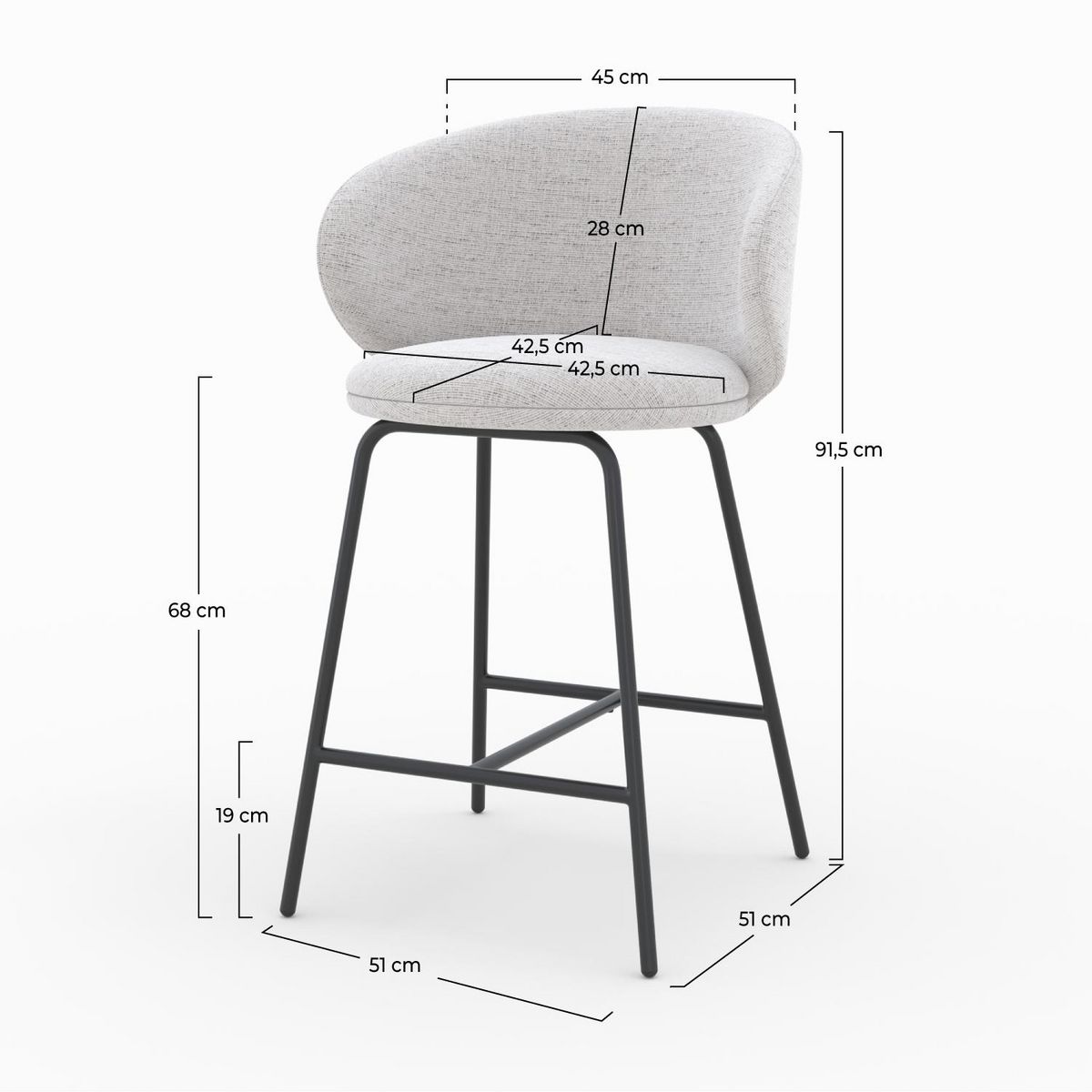 Rendez vous déco Lot de 2 chaises pour îlot central en tissu gris clair 68 cm - Cécilia