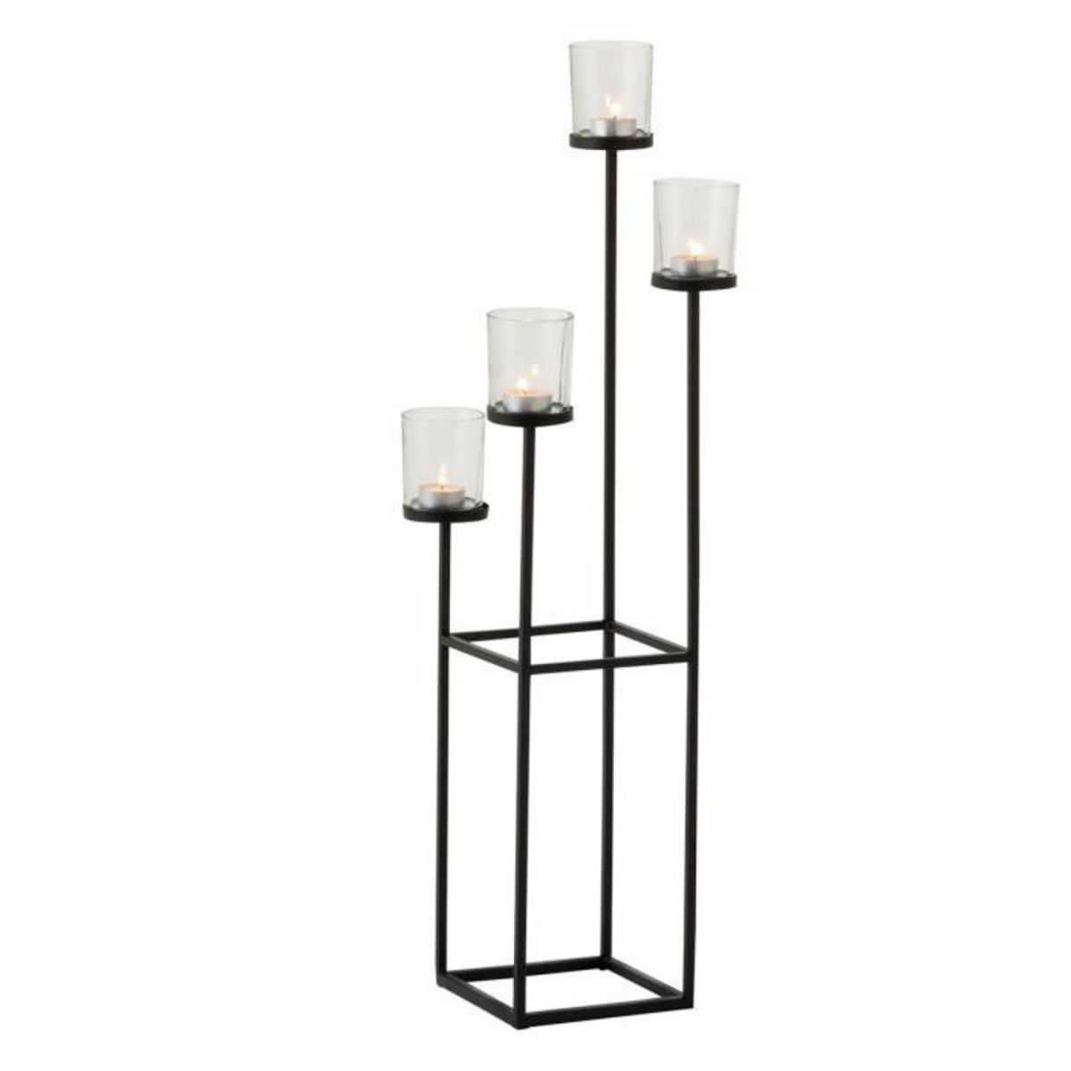 Paris Prix Bougeoir Design Métal & Verre  4 Têtes  77cm Noir