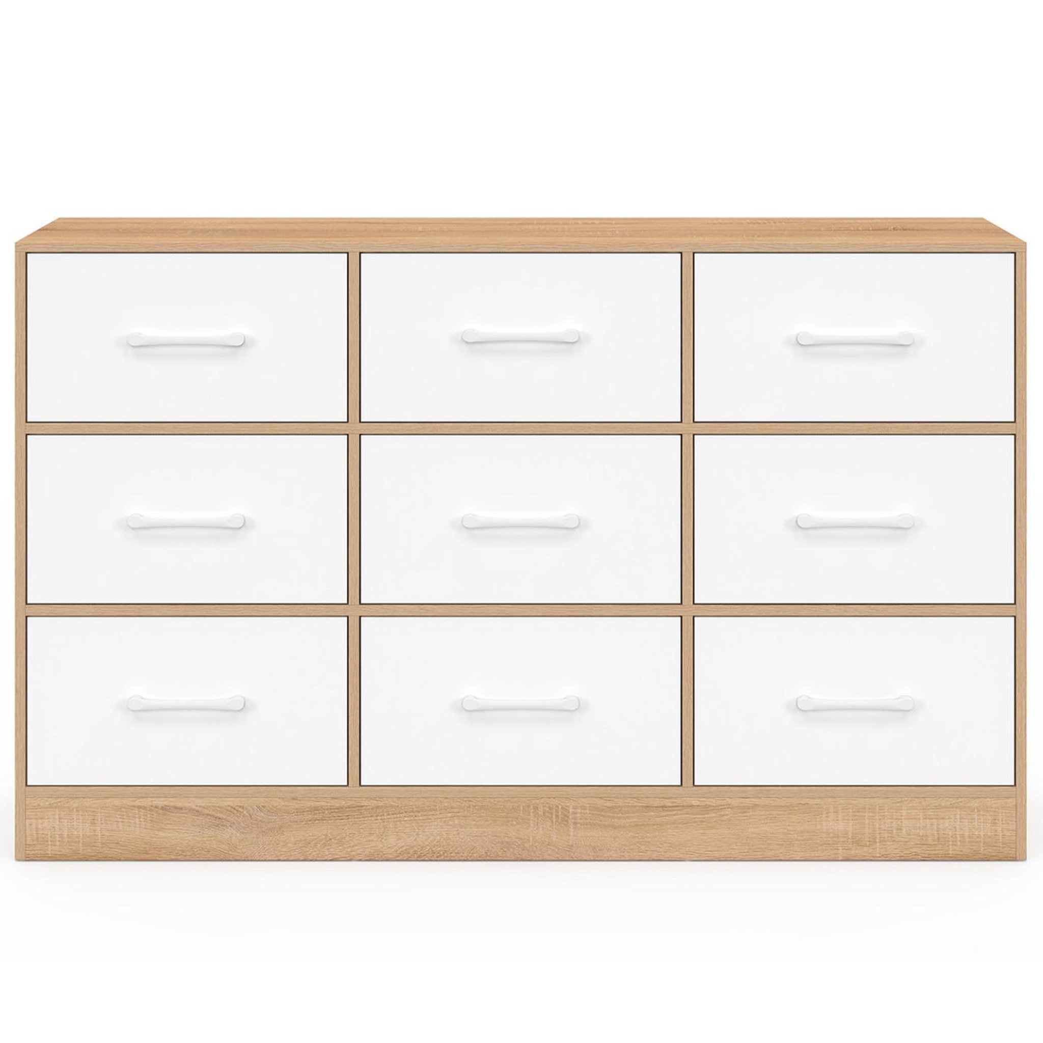 Voir la diapositive 3 : ID MARKET Commode 9 tiroirs en tissu uppah 113 cm meuble de rangement bois façon hêtre et blanc