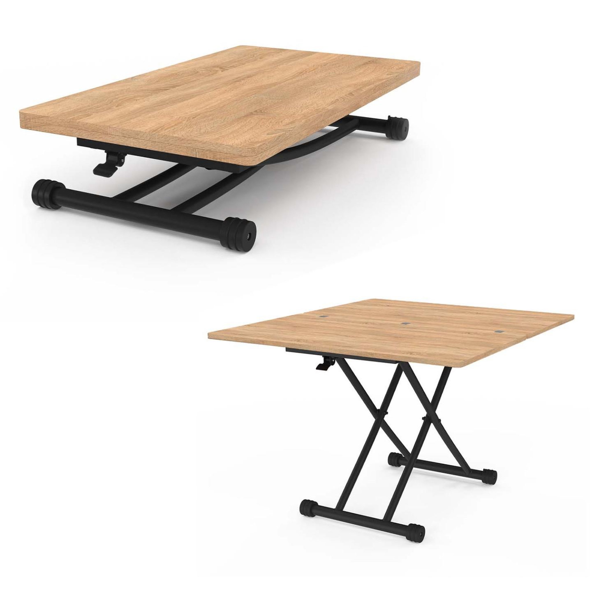 Voir la diapositive 5 : ID MARKET Table basse 2 en 1 relevable en table à manger rectangulaire urbana 100 cm bois et noir design industriel