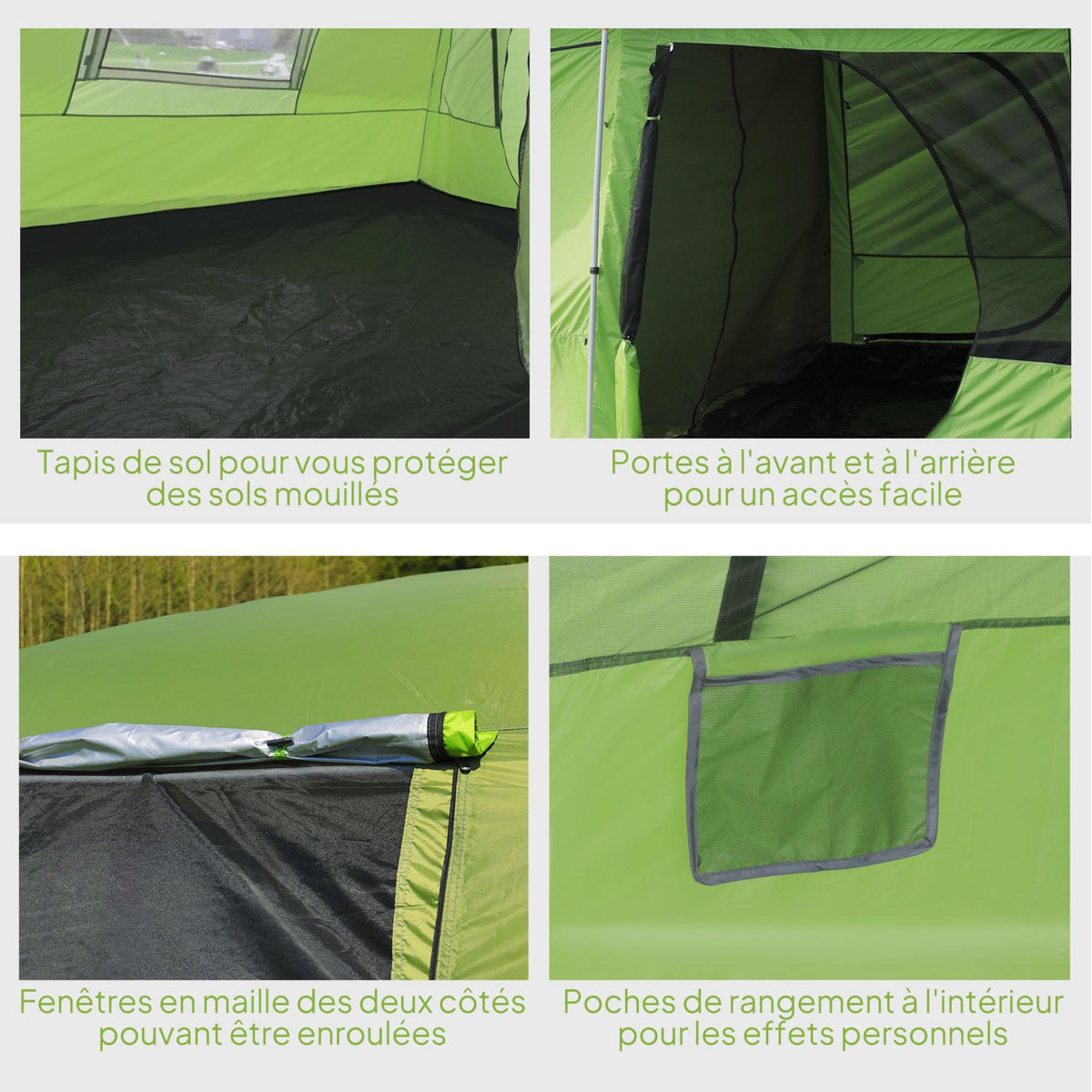 OUTSUNNY Tente de camping familiale avec porche 4 à 8 personnes sac de transport inclus vert