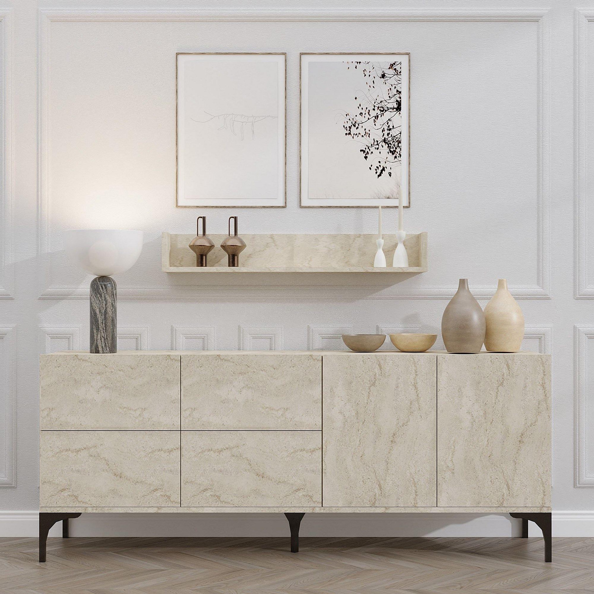 Voir la diapositive 2 : Habitat et Jardin Buffet en bois avec étagère murale  stella  - 180 x 40 x 55 cm - travertin