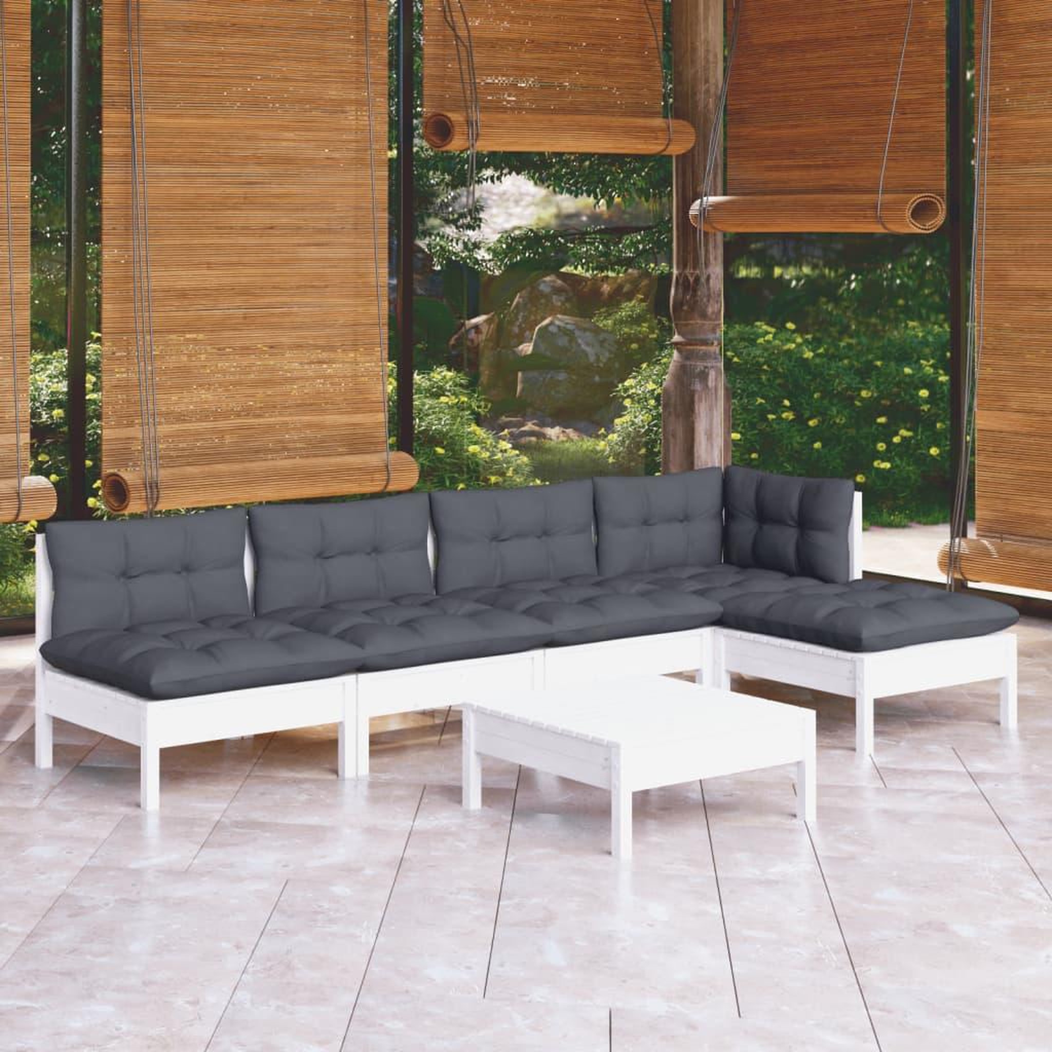 VIDAXL Salon de jardin 6 pcs avec coussins blanc bois de pin