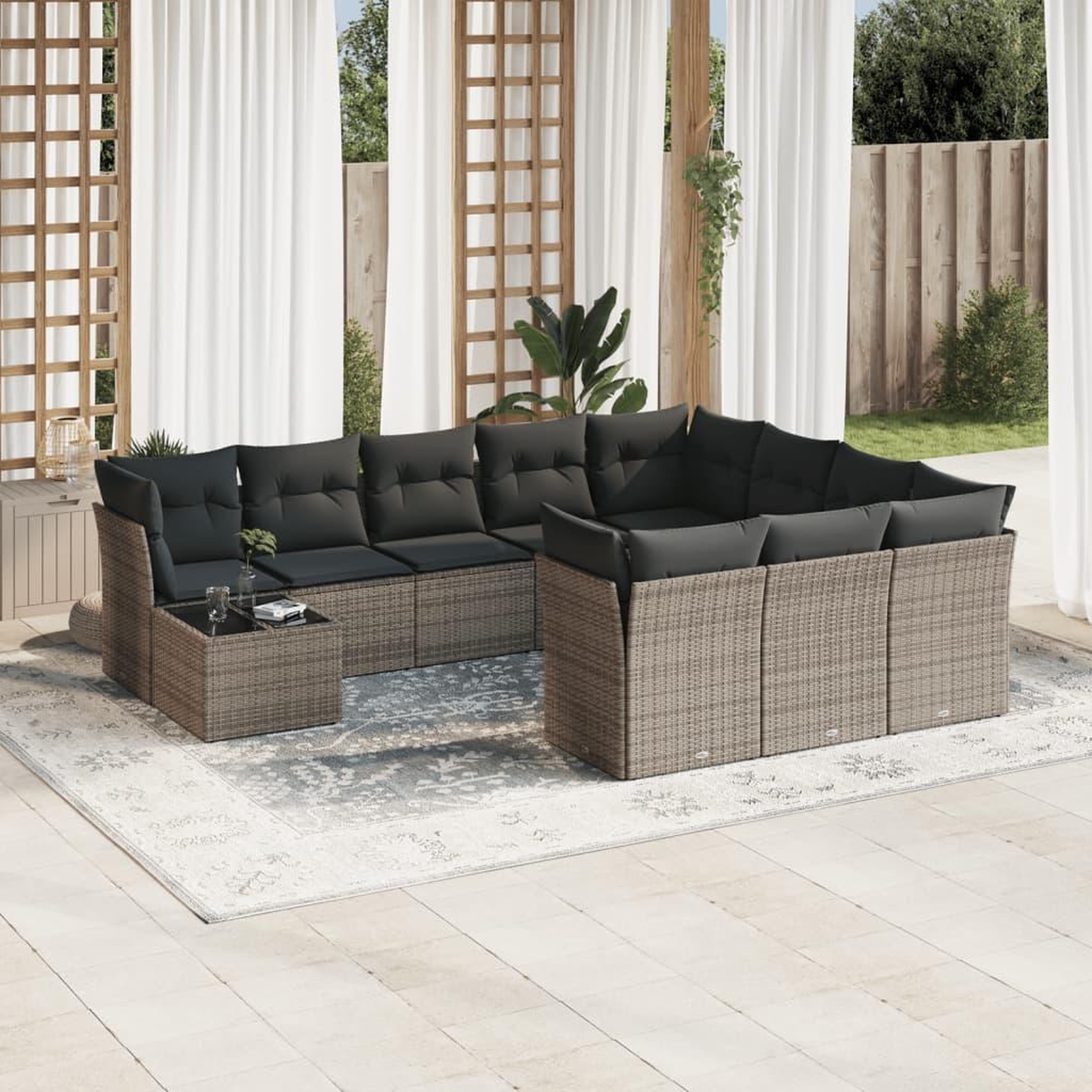 VIDAXL Salon de jardin 11 pcs avec coussins gris resine tressee