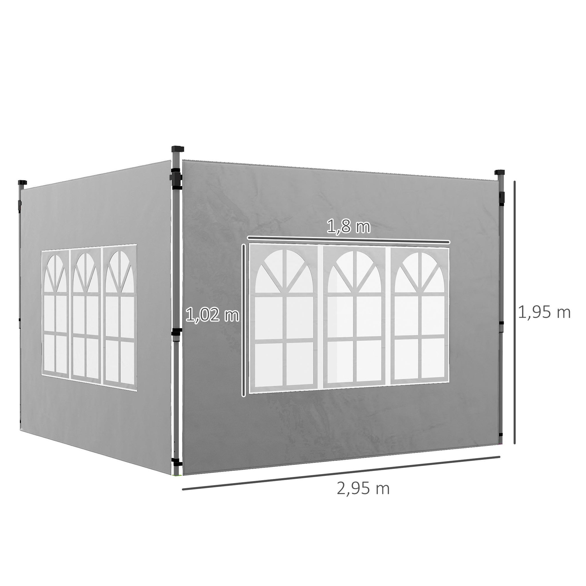 Voir la diapositive 3 : OUTSUNNY Lot de 2 parois latérales pour tonnelle 3 x 3 m ou 3 x 4 m - bâches de barnum 295 x 195 cm gris clair