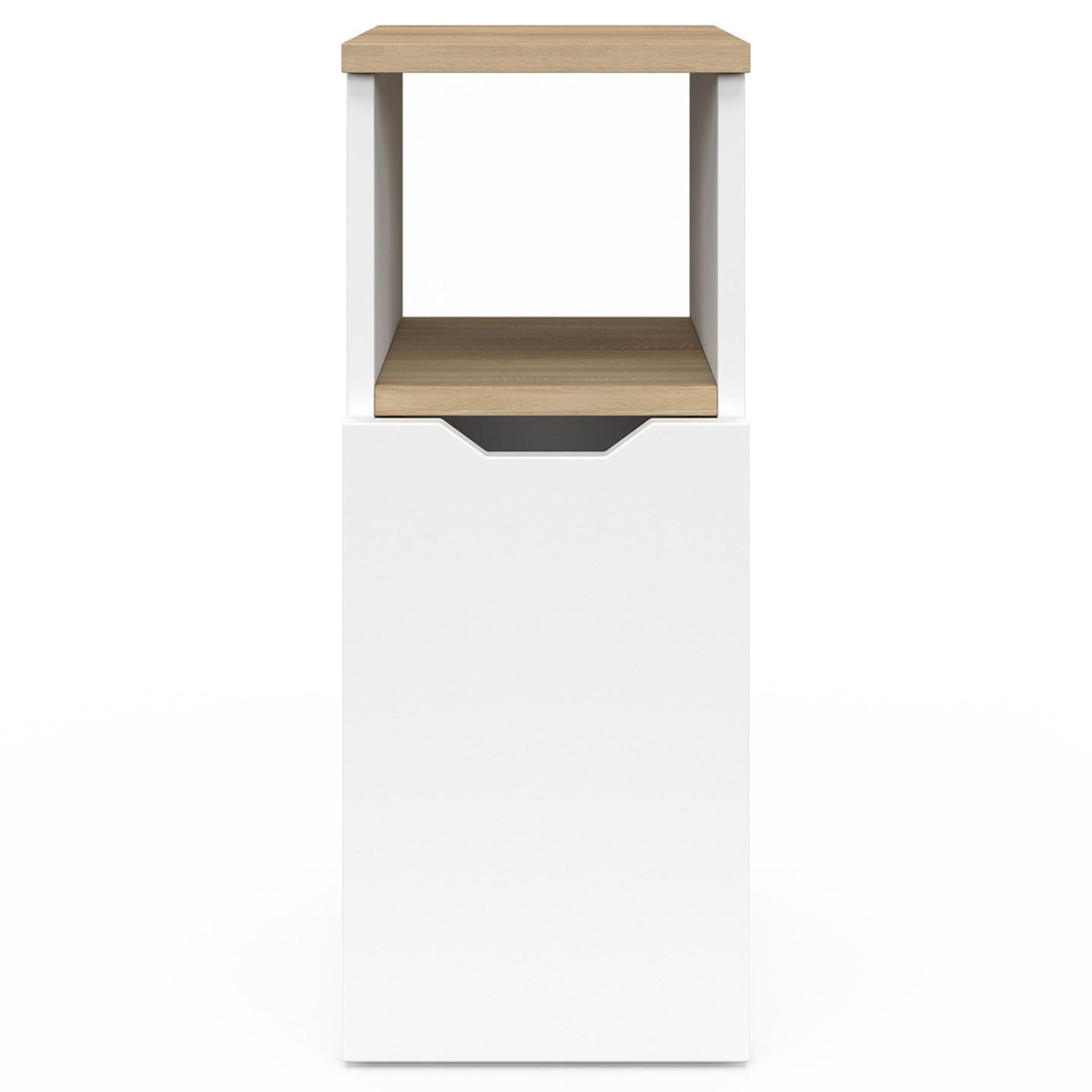 Voir la diapositive 3 : ID MARKET Lot de 2 tables de chevet étroites anouk 1 porte avec niche blanc et bois
