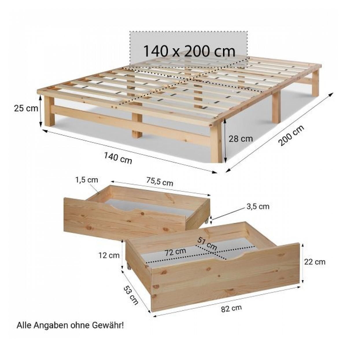 HomeStyle4U Lit en Palette 140x200 cm avec 2 Tiroirs et Sommier à Lattes - Élégance et Praticité