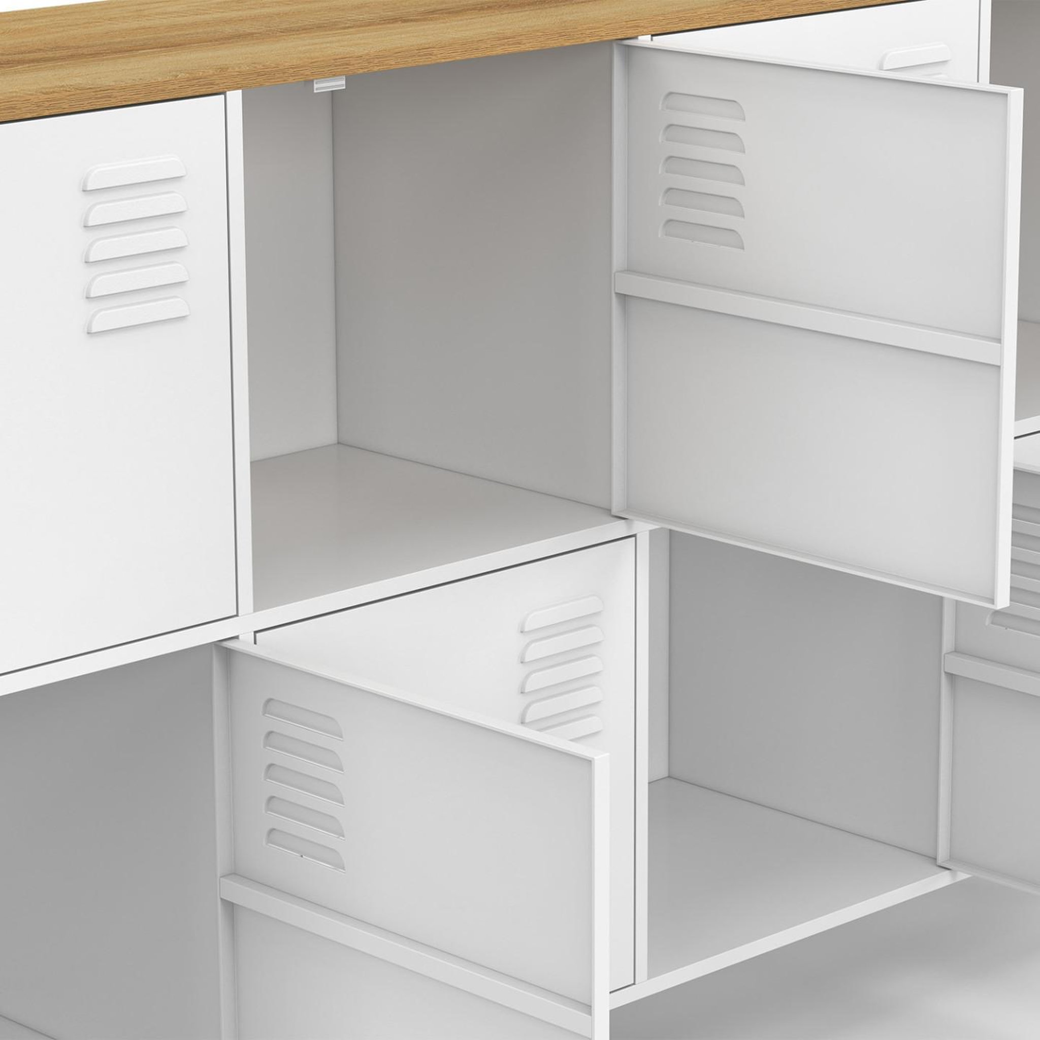 Voir la diapositive 6 : ID MARKET Buffet casier 139 cm ester 8 portes en métal blanc plateau bois design industriel
