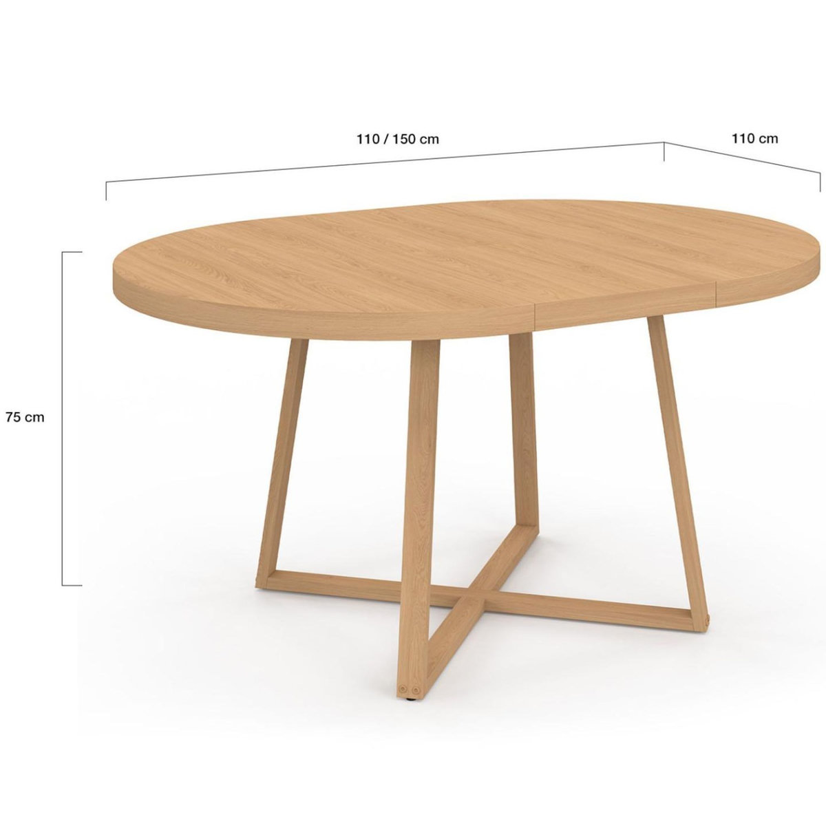 ID MARKET Table à manger extensible ronde SELMA 4-8 personnes bois effet hêtre 110-150 cm