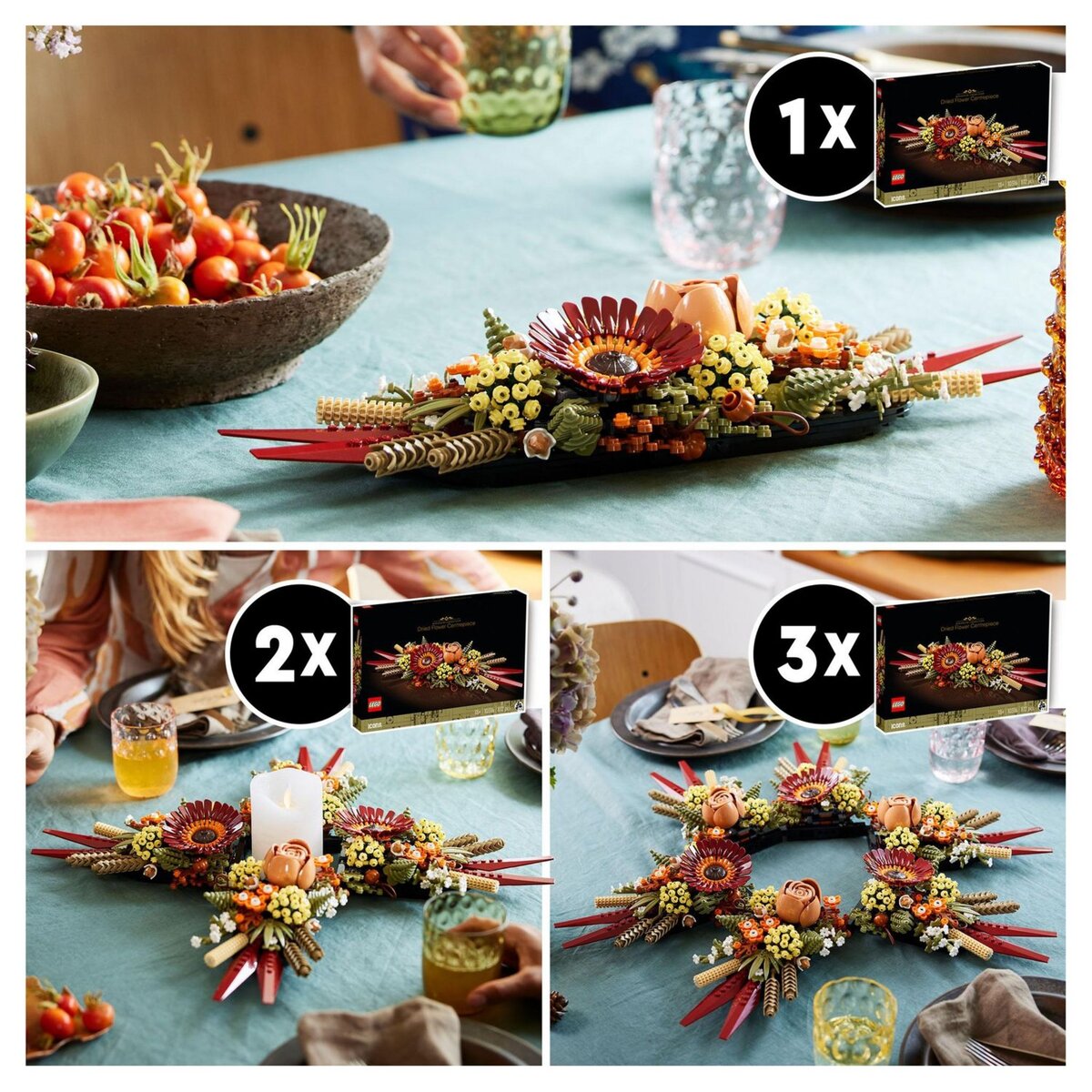 LEGO Icons 10314 Le centre de table Fleurs séchées, Plantes Artificielles avec Rose et Gerbera, Décoration de Maison, Botanical Collection, Cadeau pour Adultes, édition 2023