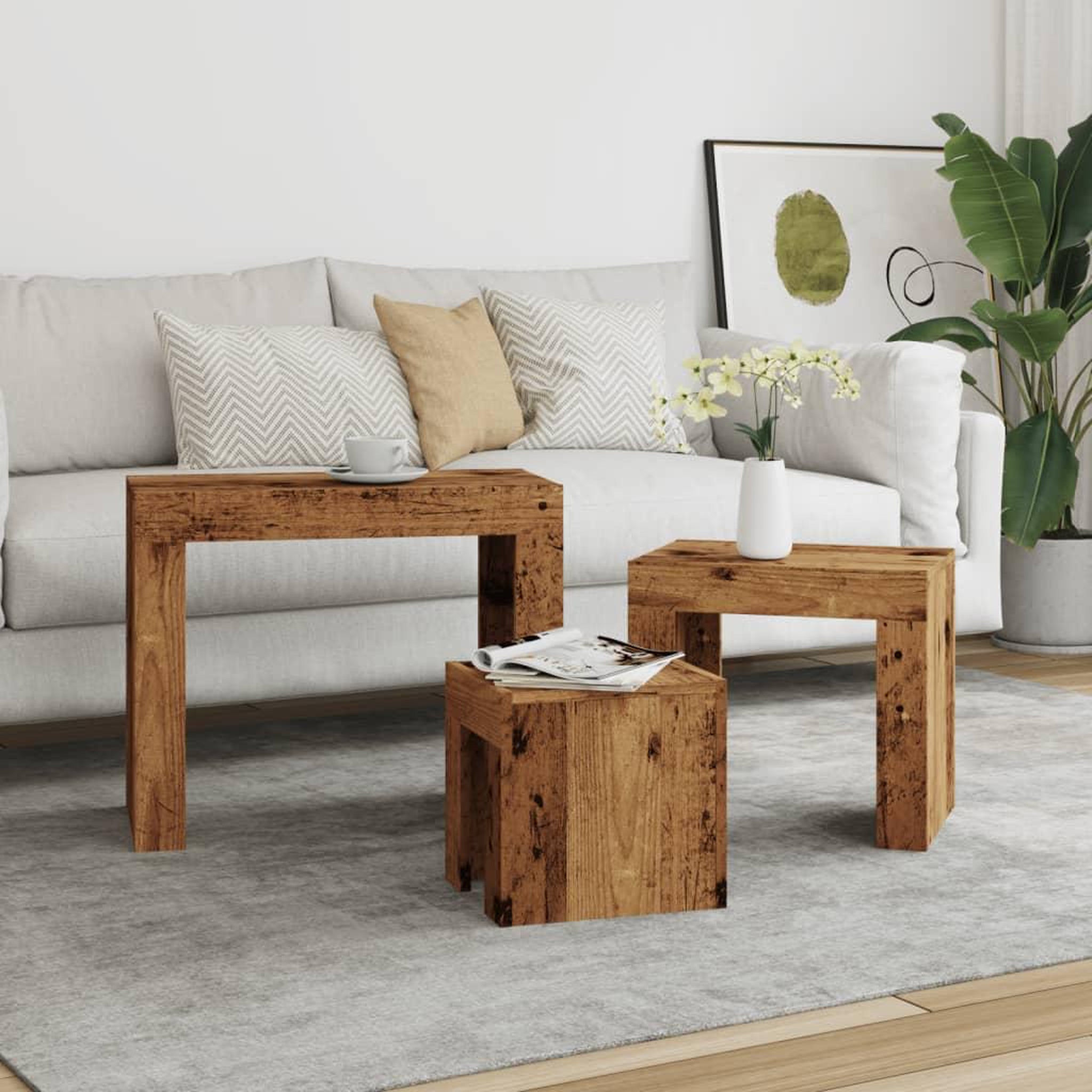 Voir la diapositive 3 : VIDAXL Tables basses gigognes 3 pcs vieux bois bois d'ingenierie