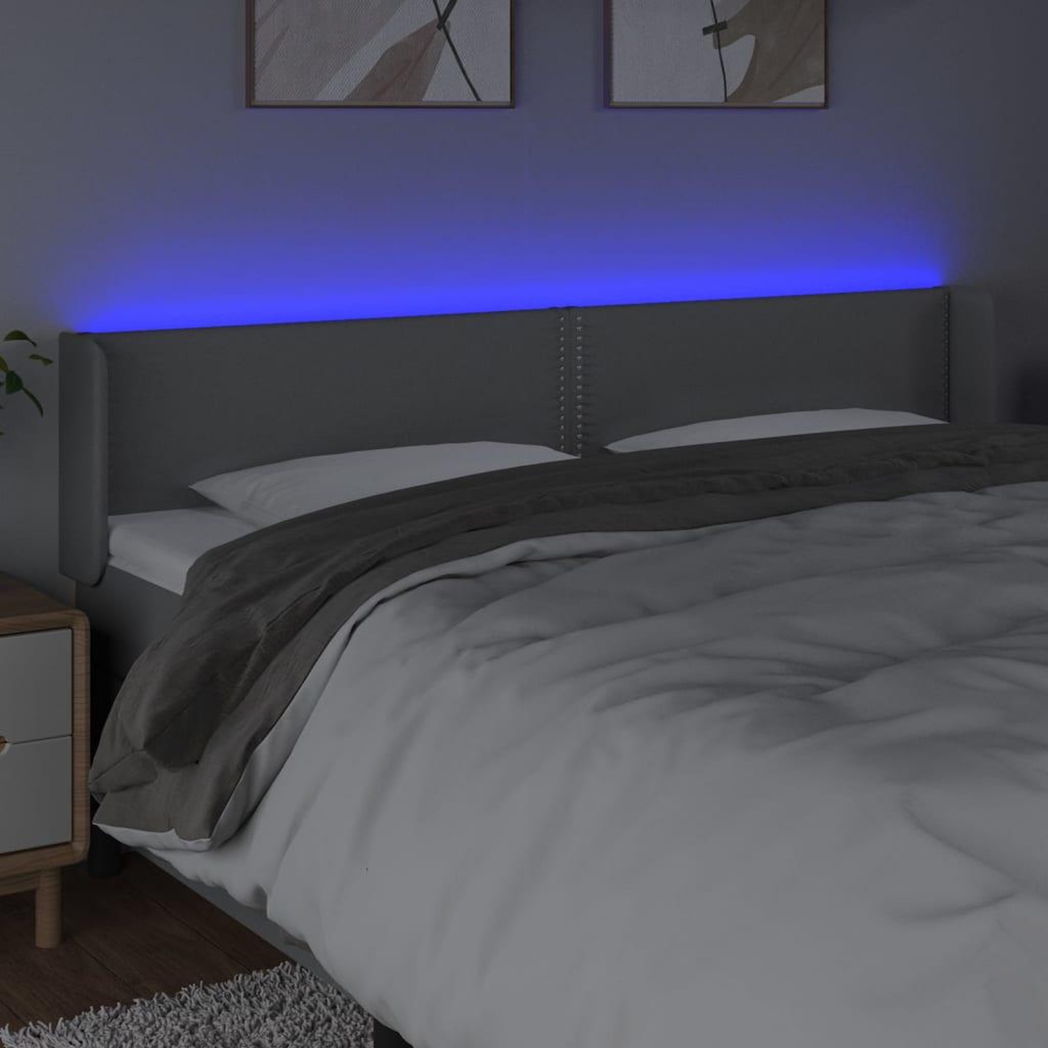 Voir la diapositive 4 : VIDAXL Tete de lit a LED Gris clair 183x16x78/88 cm Tissu