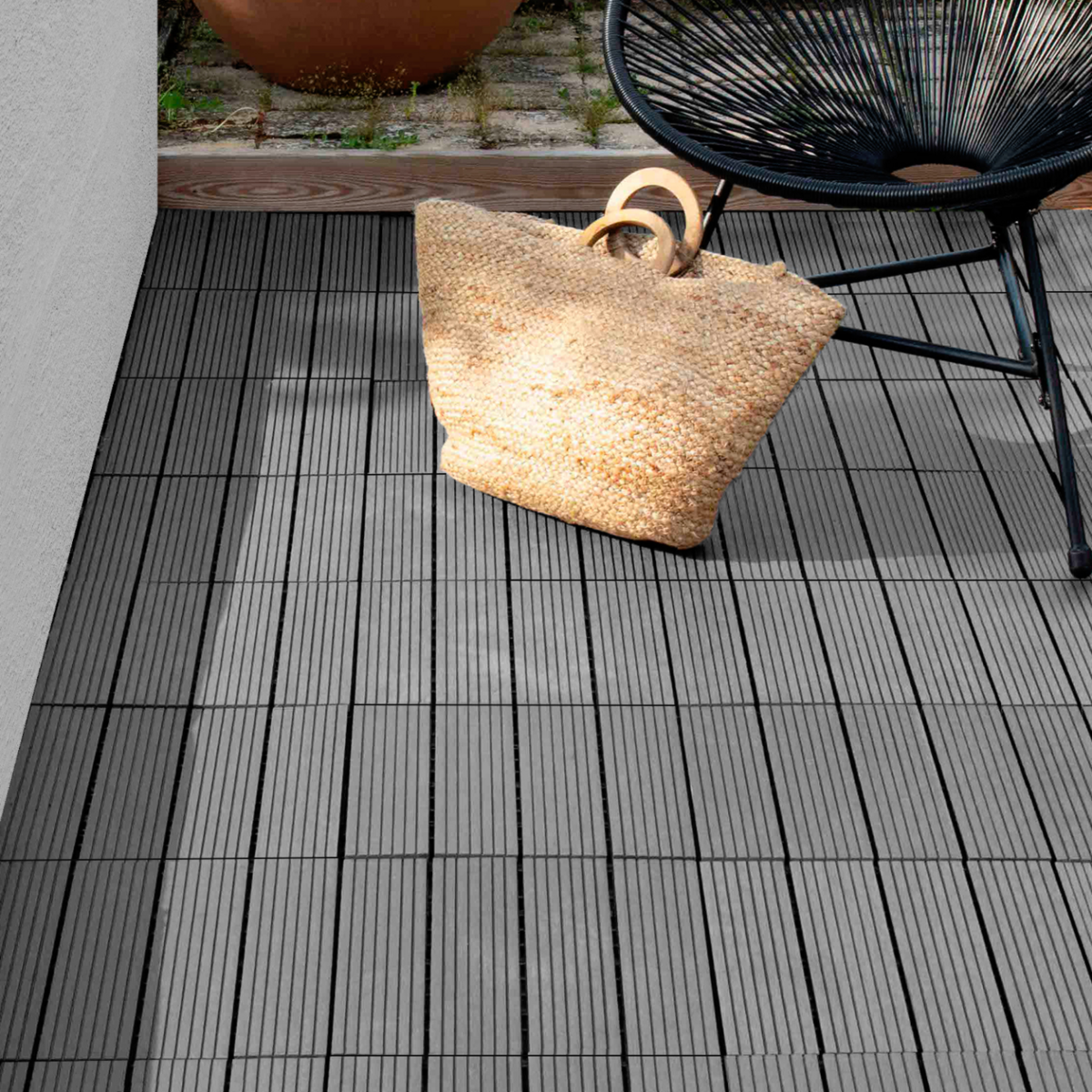 ID MARKET Lot de 10 dalles de terrasse WODHY clipsables bois composite gris 30 x 30 cm