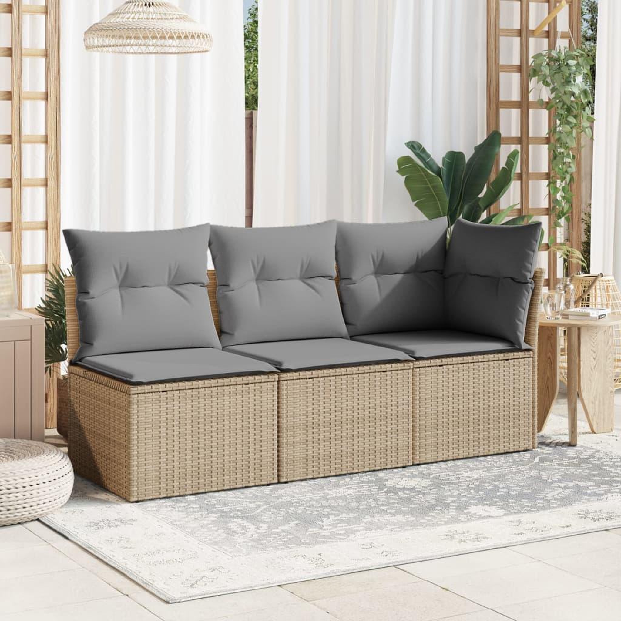 Voir la diapositive 3 : VIDAXL Chaise de jardin sans accoudoirs avec coussins beige poly rotin