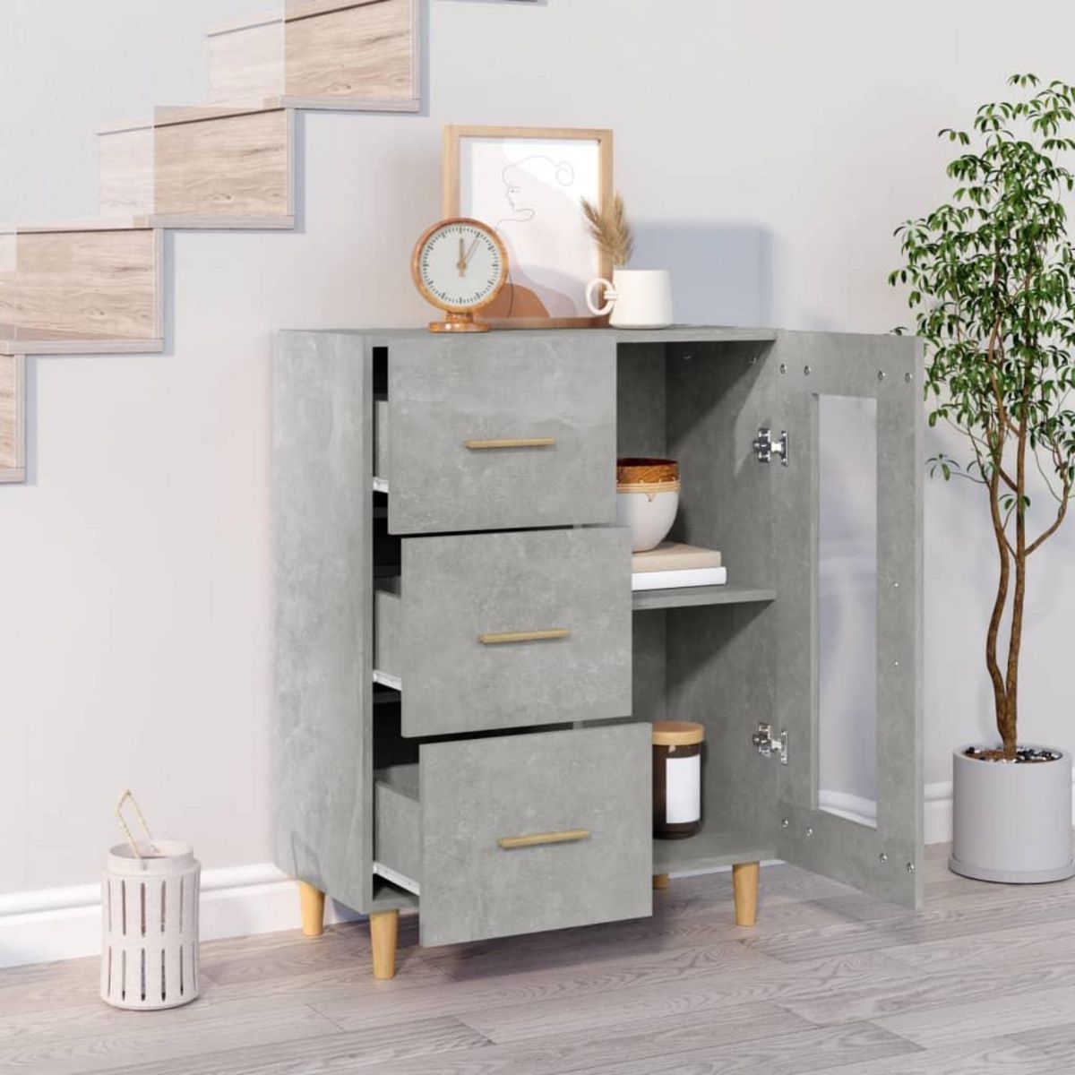 VIDAXL Buffet gris beton 69,5x34x90 cm bois d'ingenierie