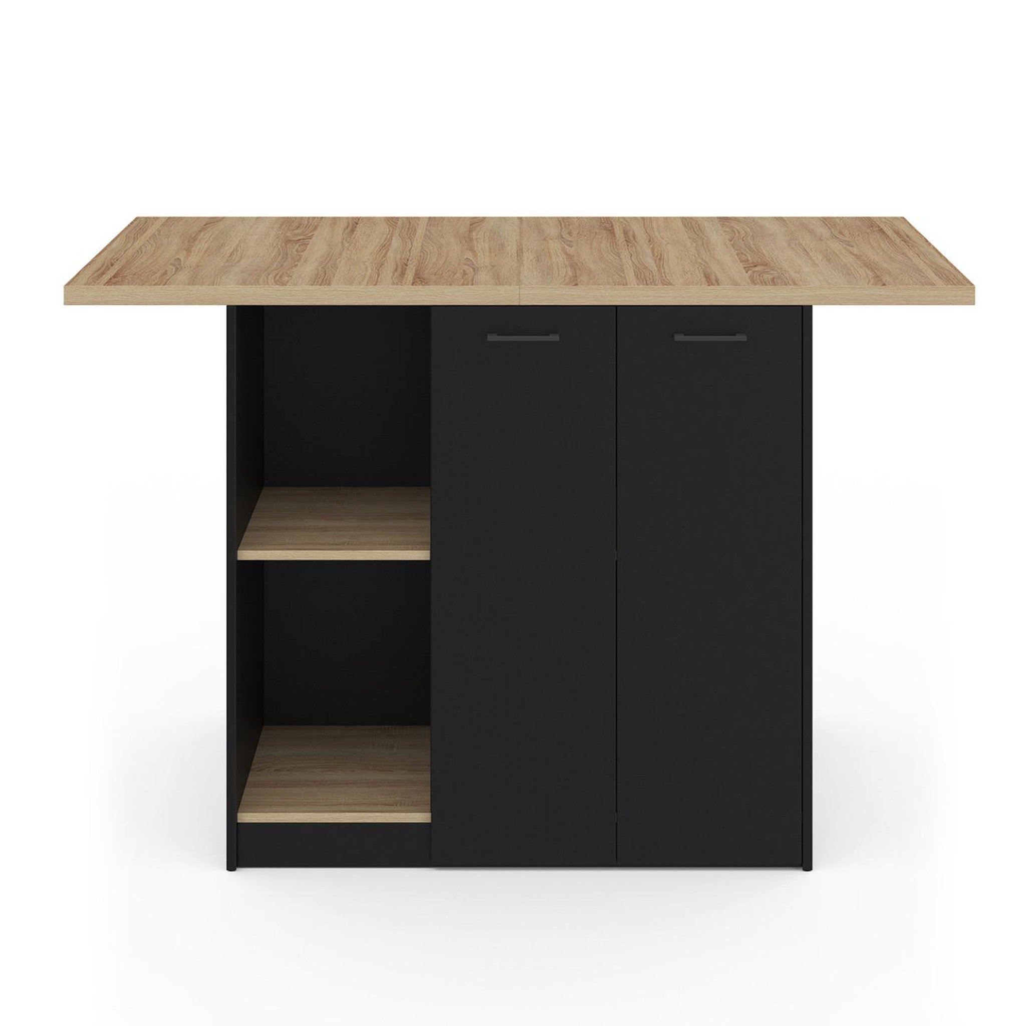 Voir la diapositive 3 : ID MARKET Ilot central bao 140 cm 4 personnes bois noir avec plan de travail façon hêtre