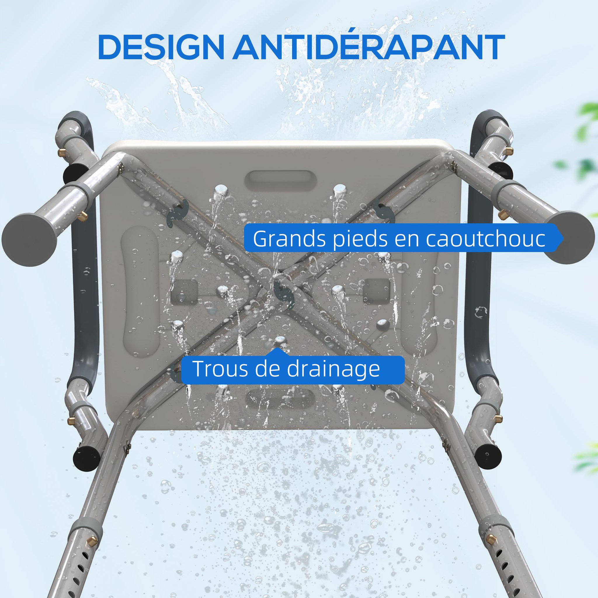 Voir la diapositive 6 : HOMCOM Chaise de douche tabouret de douche antidérapant - hauteur réglable, accoudoirs - alu hdpe gris