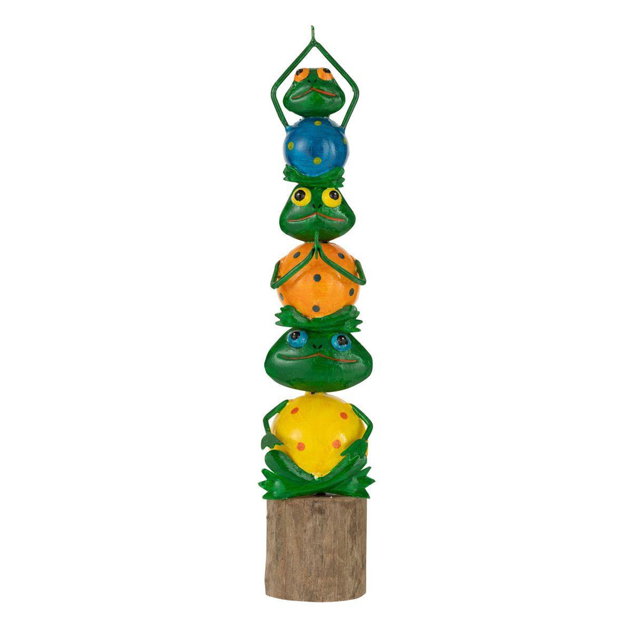 Voir la diapositive 1 : J-LINE Statuette déco grenouille  pyramide  43cm multicolore