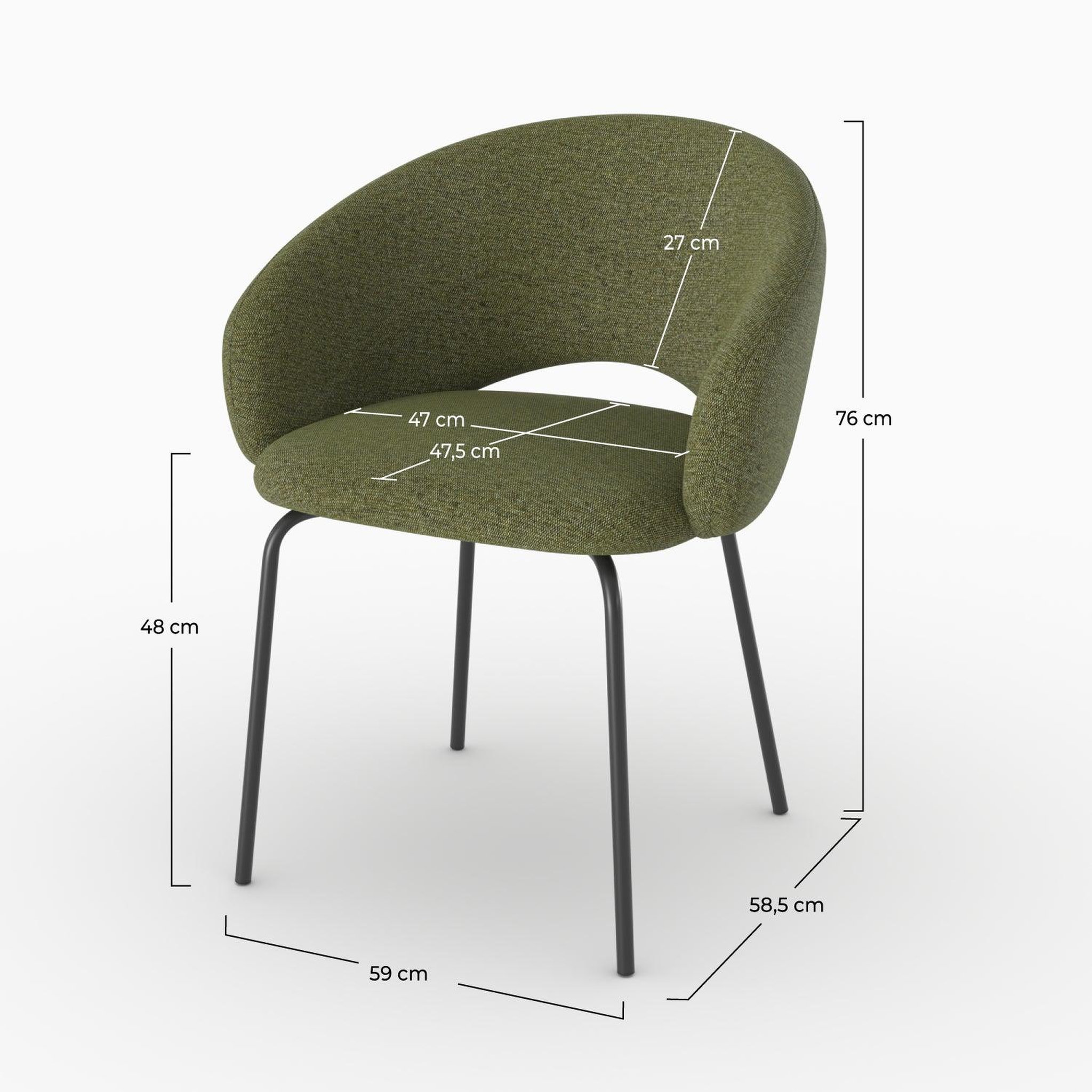 Voir la diapositive 4 : MAISON PAVANE Chaise en tissu vert chiné et pieds noirs-milly