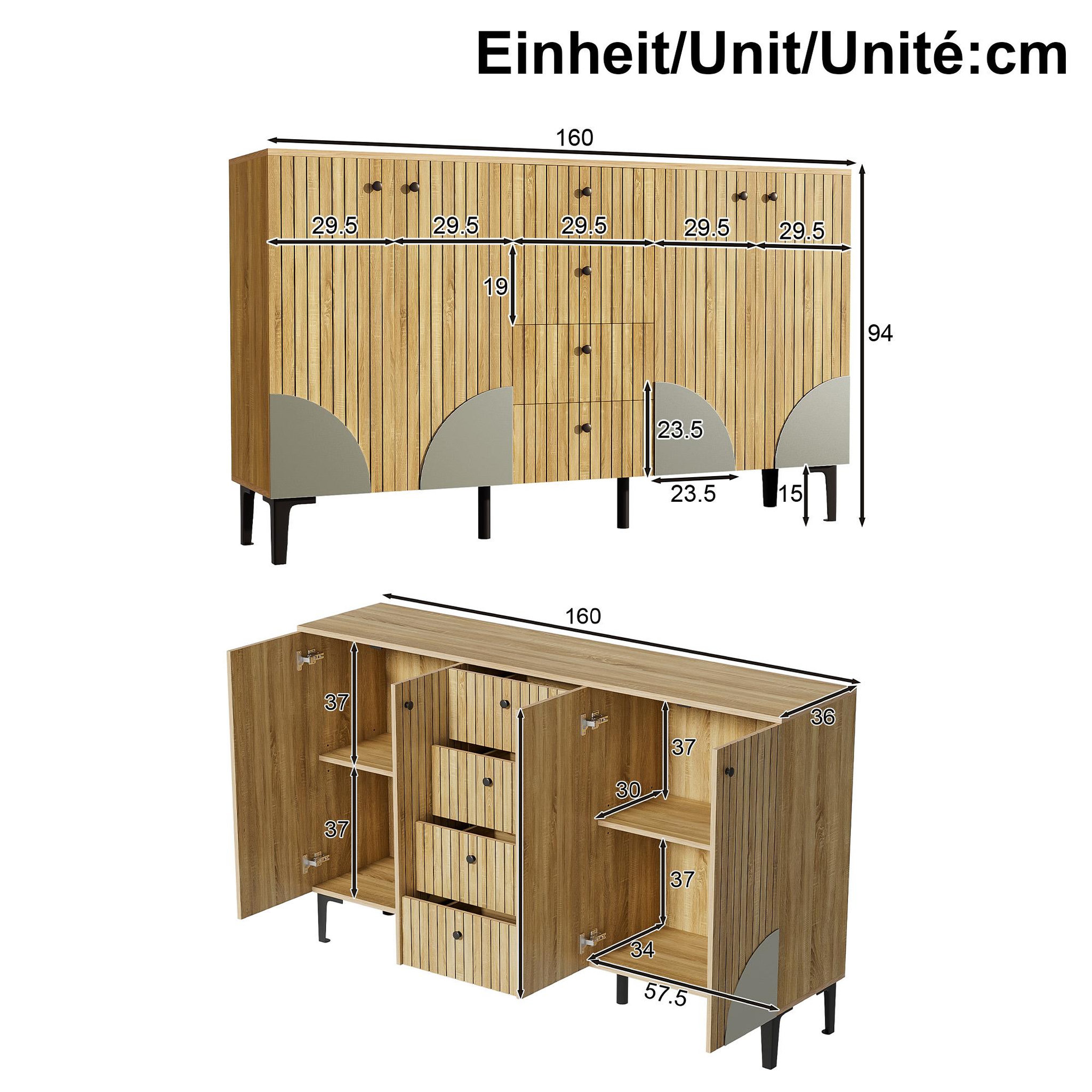 Voir la diapositive 3 : MERAX Buffet 4 porte(s) 4 tiroir(s) - 160 cm naturel panneau de particules