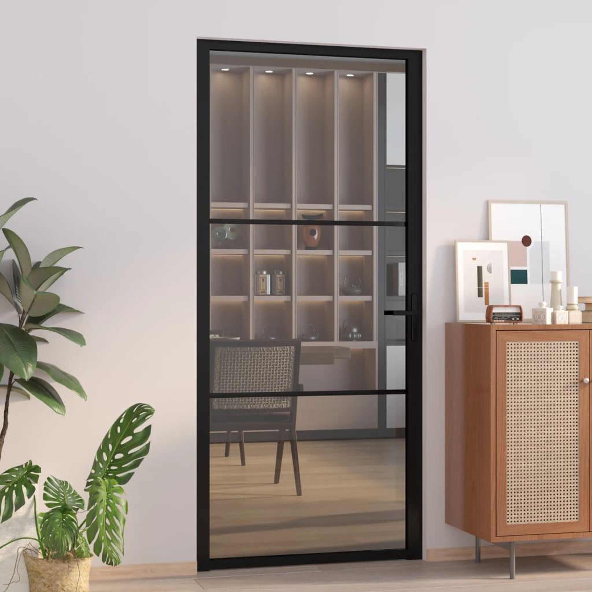 Voir la diapositive 1 : VIDAXL Porte interieure 93x201,5 cm Noir Verre ESG et aluminium