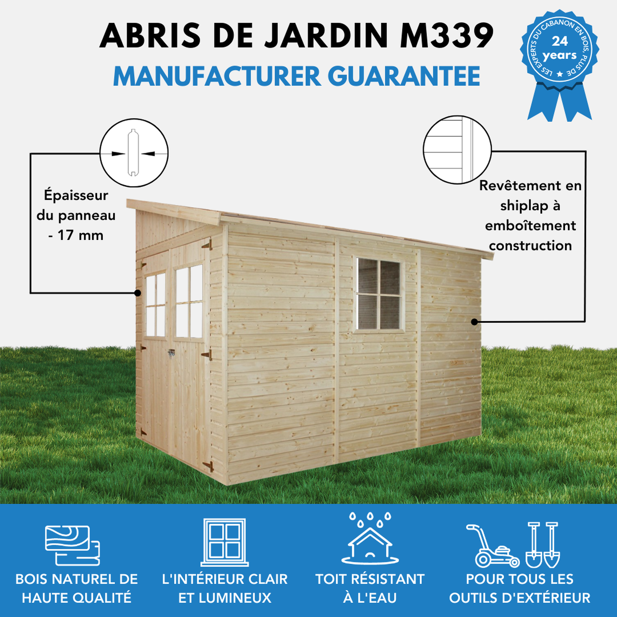 Voir la diapositive 6 : TIMBELA Abri de Jardin en Bois sans paroi latérale avec les planchers imprégné - 6 m2 M339+M339G