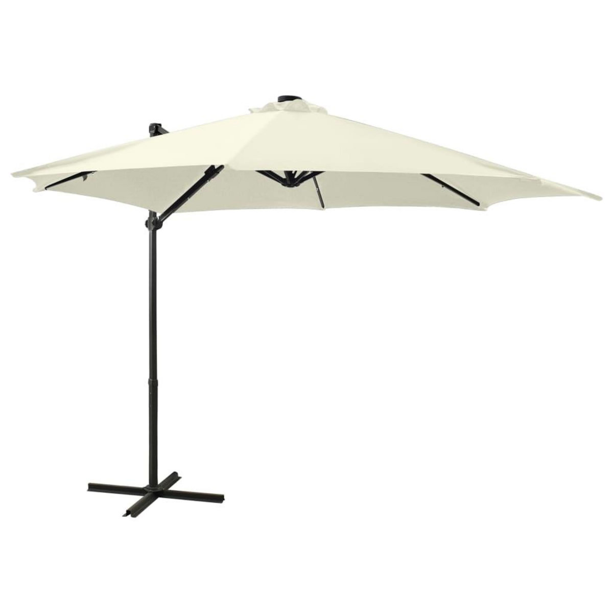 VIDAXL Parasol de jardin en porte-a-faux et mat et lumieres LED sable