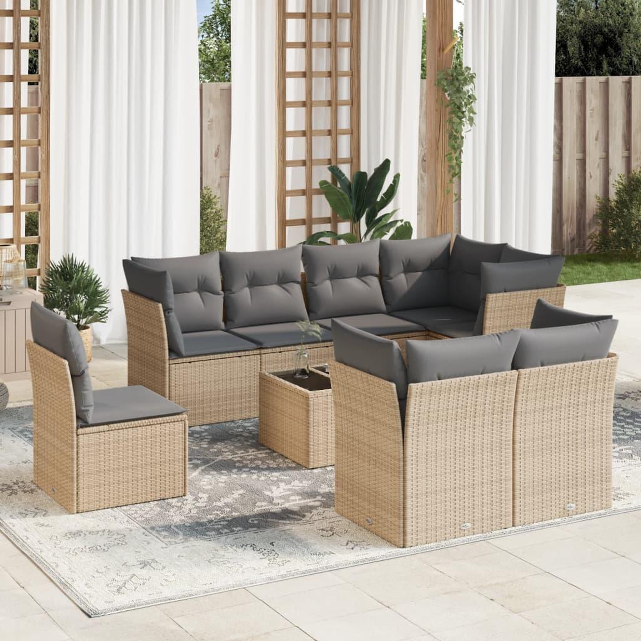 VIDAXL Salon de jardin avec coussins 9 pcs beige resine tressee