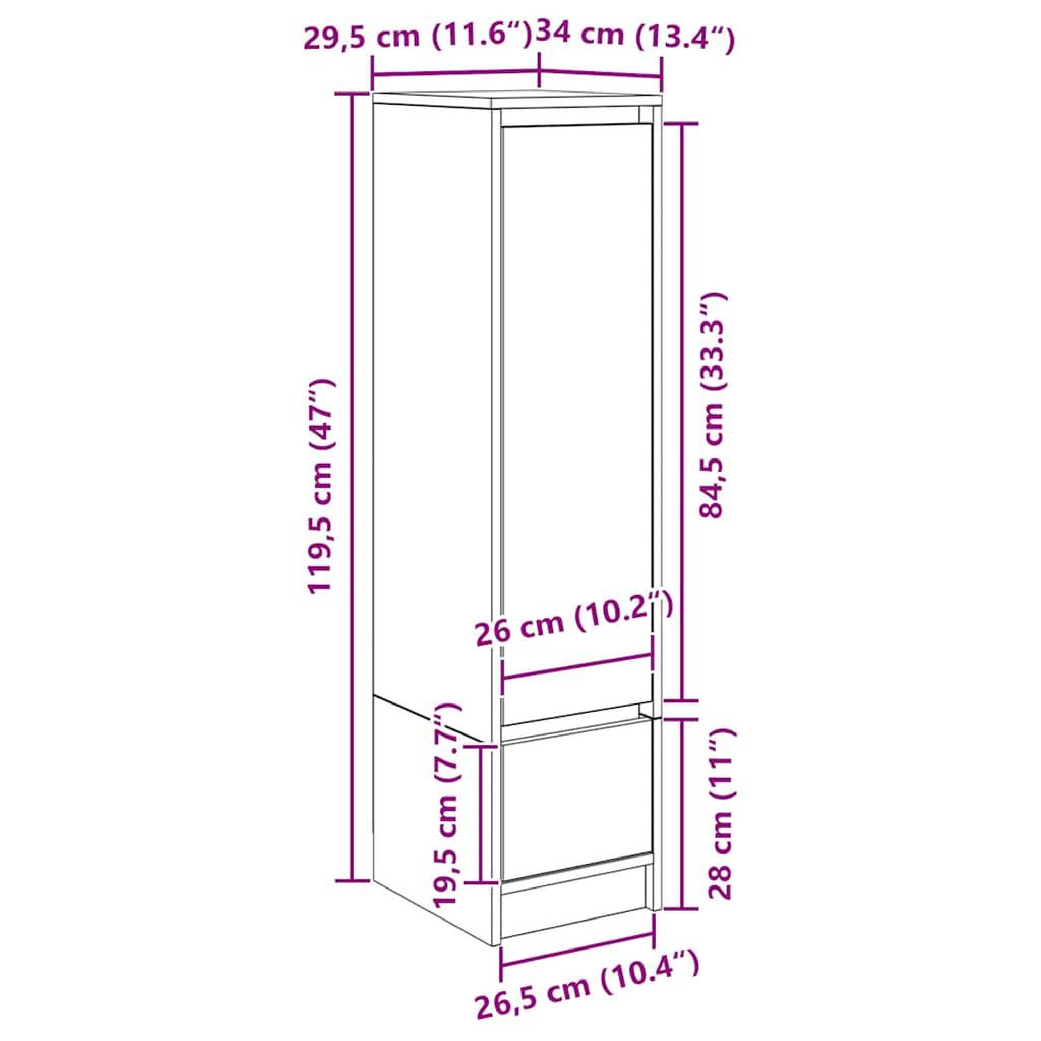 Voir la diapositive 6 : VIDAXL Buffet haut gris beton 29,5x34x119,5 cm bois d'ingenierie