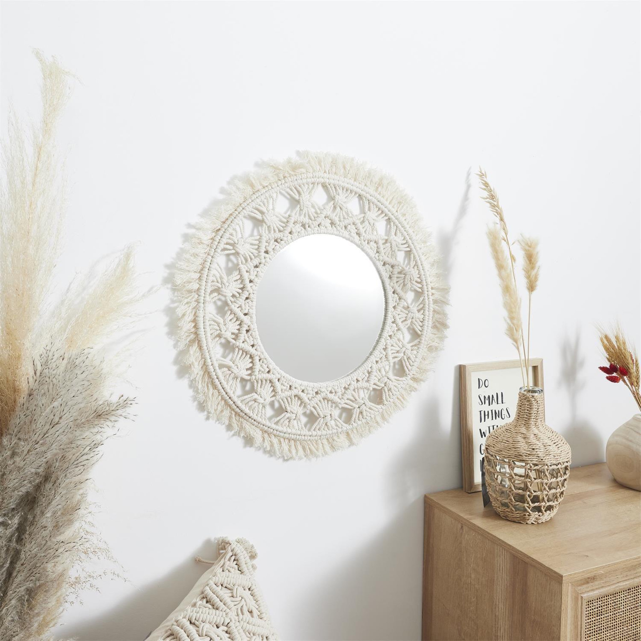 Voir la diapositive 3 : The Home Deco Factory Miroir rond bohème - diam 55 cm - beige