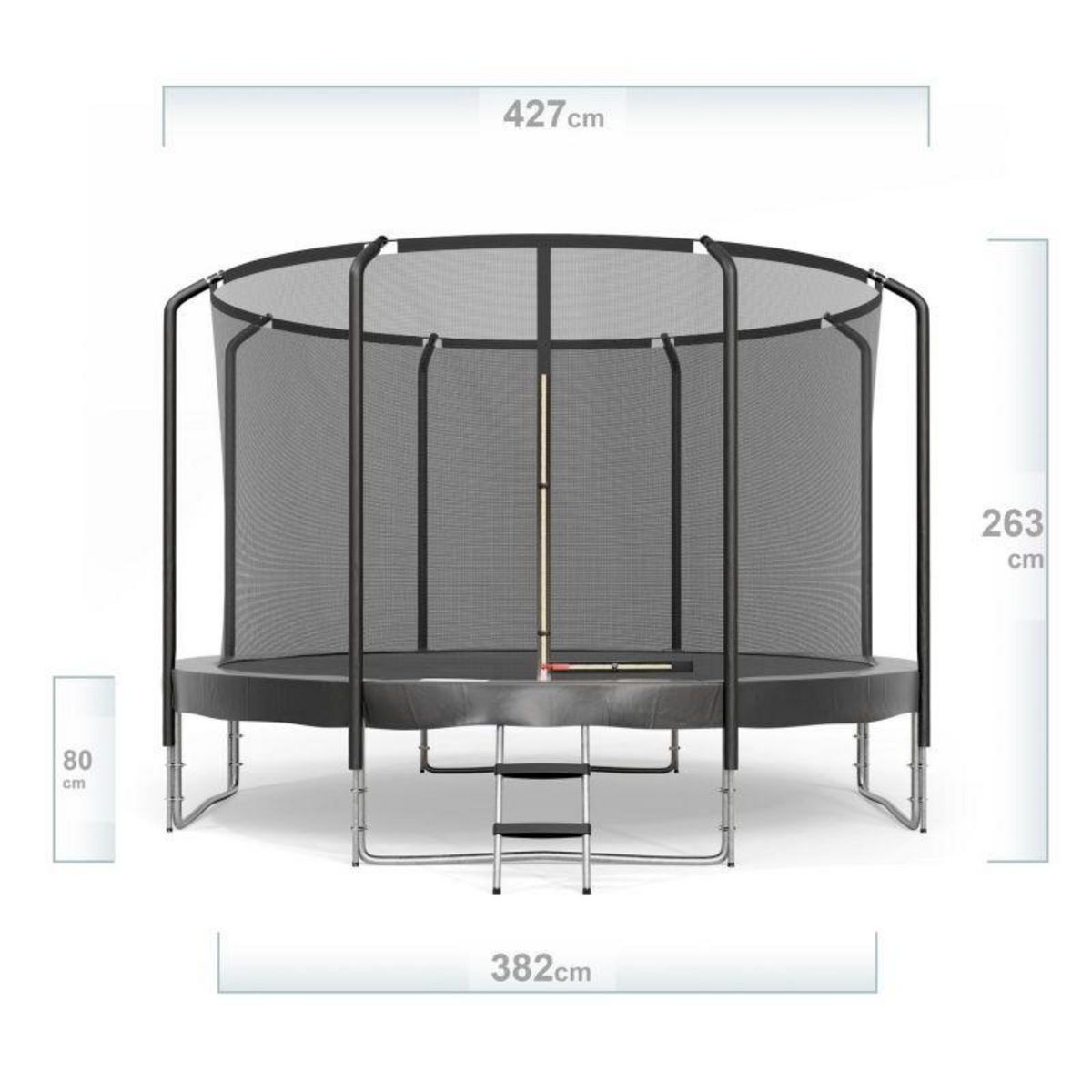 JUMP4FUN Trampoline Semi-Pro 14FT / 427cm Noir avec Filet de sécurité, Tapis de saut, Coussin de protection, Echelle