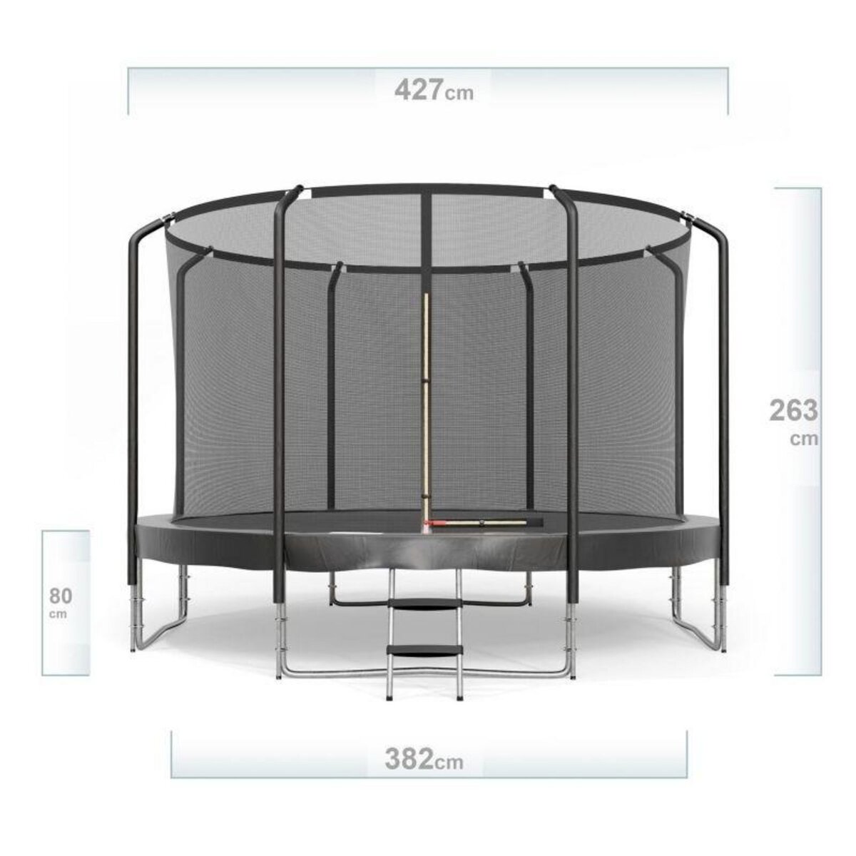 JUMP4FUN Trampoline Semi-Pro 14FT / 427cm Noir avec Filet de sécurité, Tapis de saut, Coussin de protection, Echelle