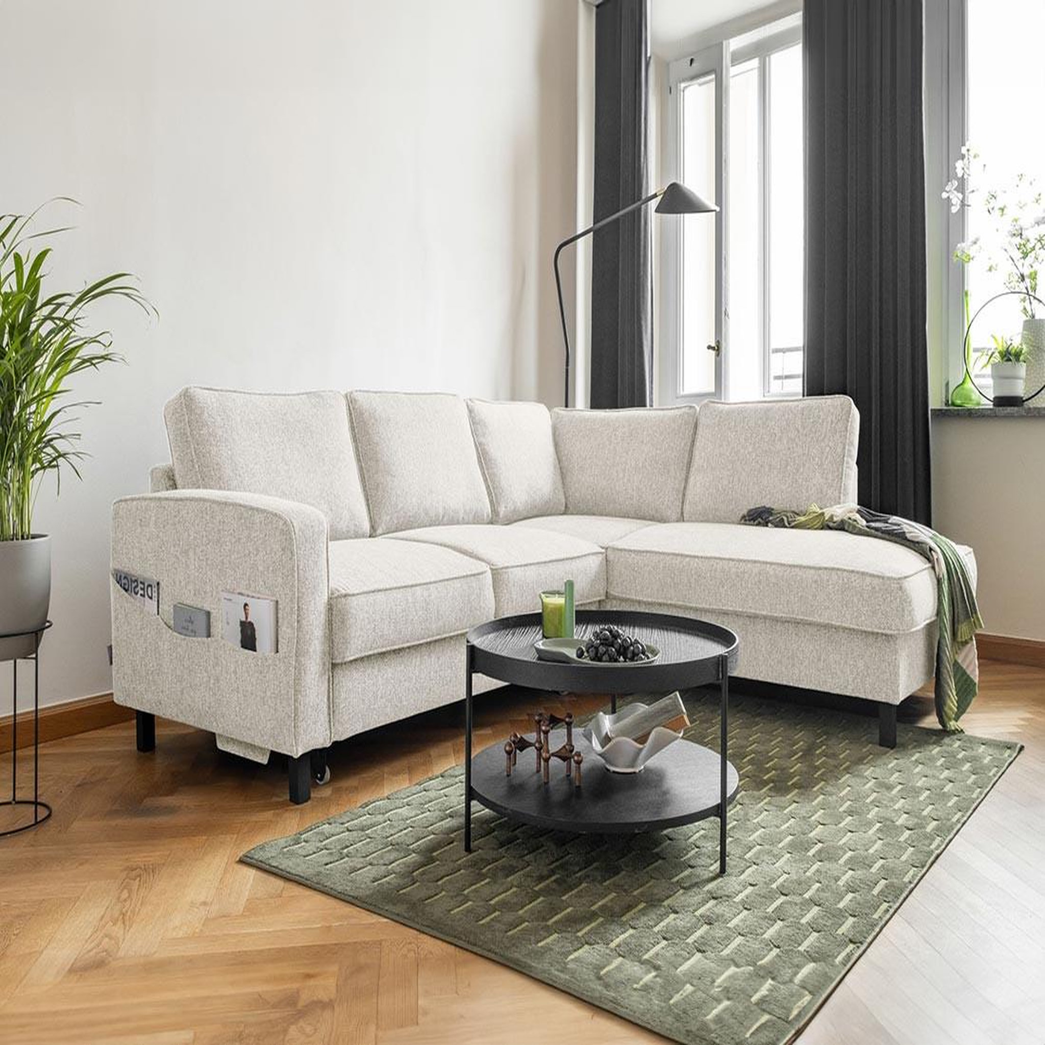 Voir la diapositive 2 : BEST MOBILIER Molly - canapé d'angle droit 5 places convertible en tissu