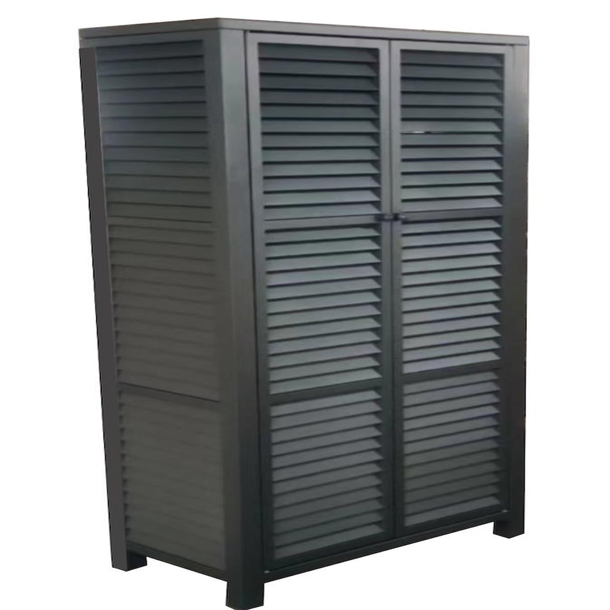 Proloisirs Armoire 2 portes persiennes - Aluminium - Graphite - Ouverture par pression et aimant