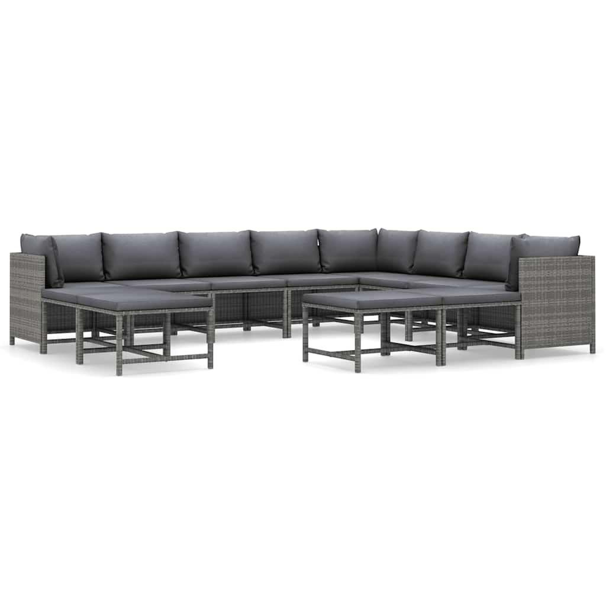 Voir la diapositive 2 : VIDAXL Salon de jardin 12 pcs avec coussins resine tressee gris