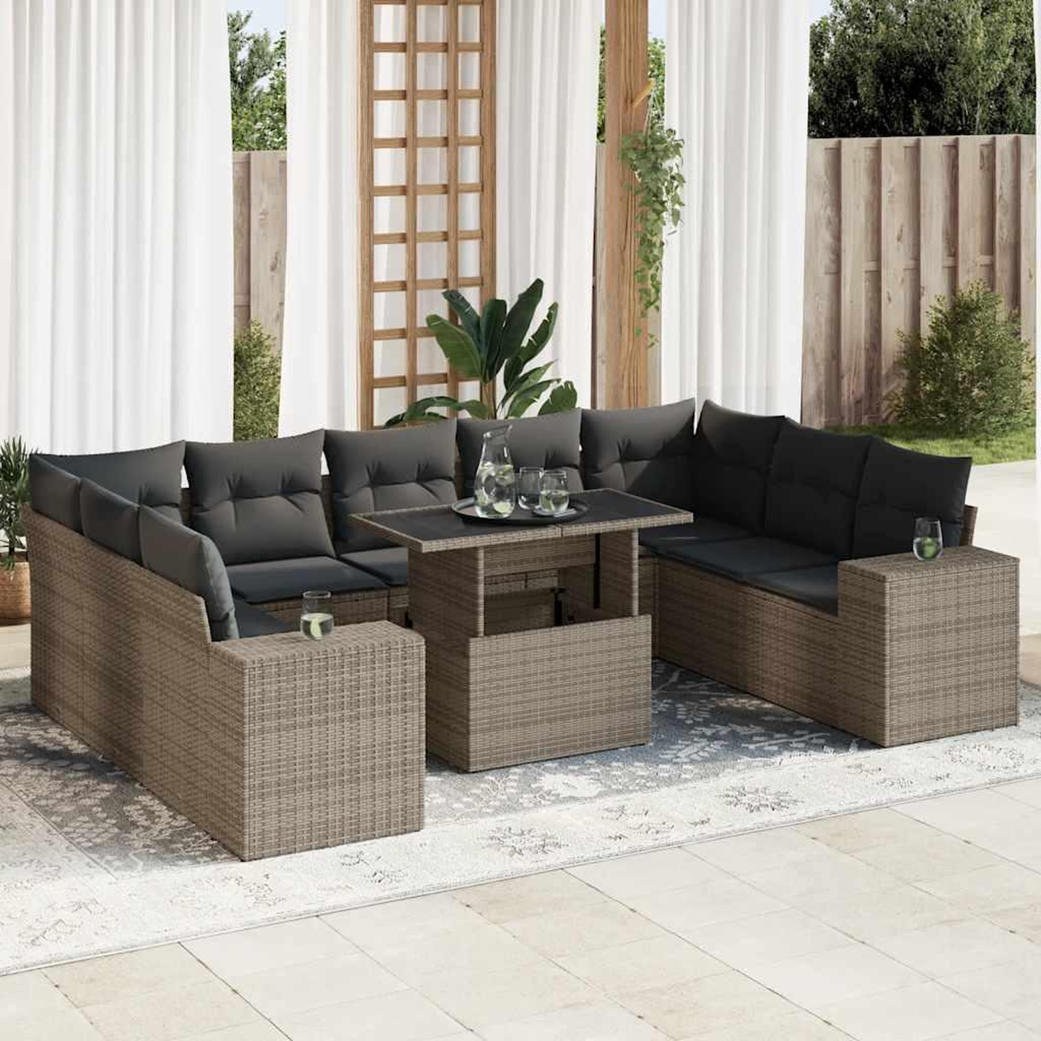 VIDAXL Salon de jardin avec coussins 10 pcs gris resine tressee