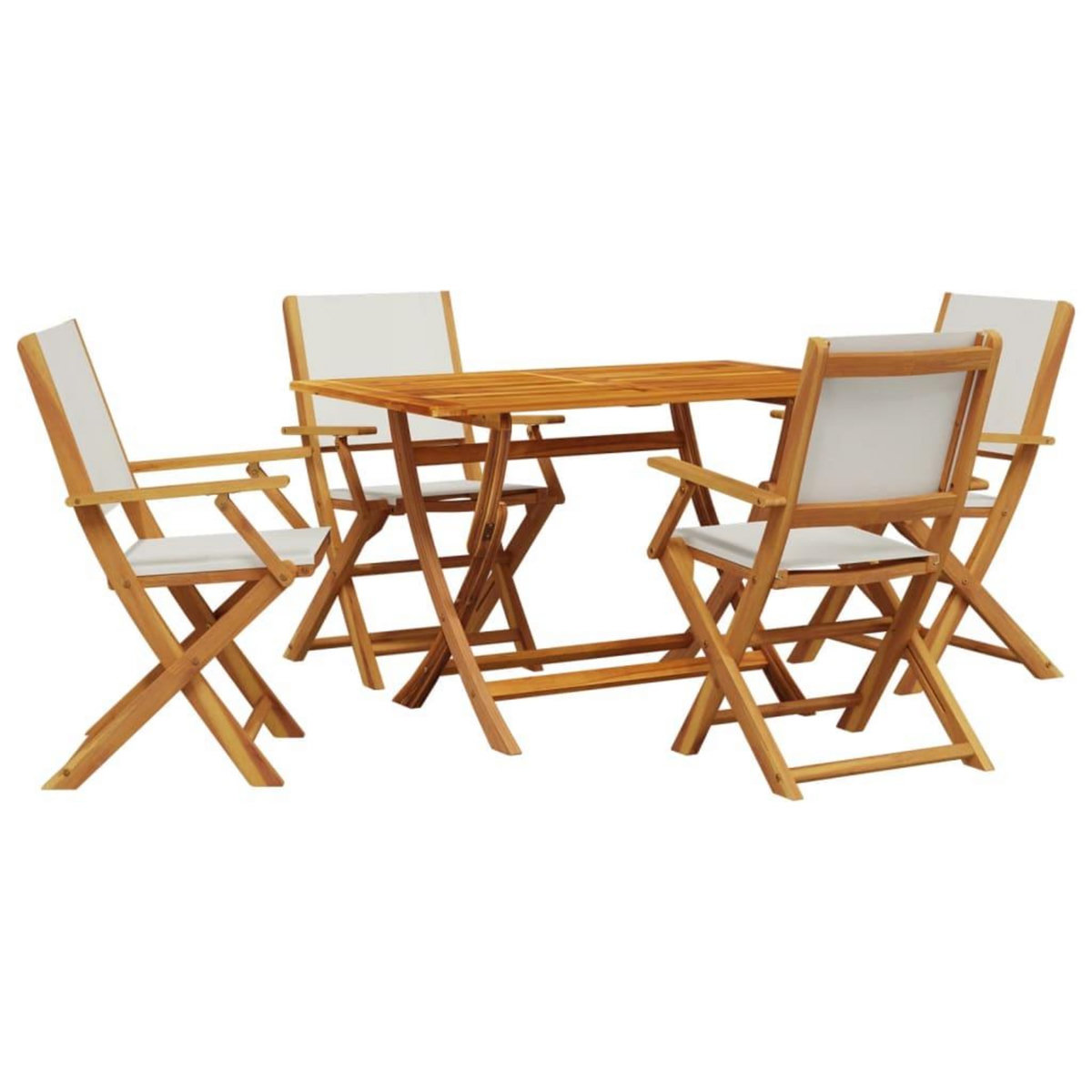 VIDAXL Ensemble a manger de jardin 5 pcs blanc creme tissu bois massif