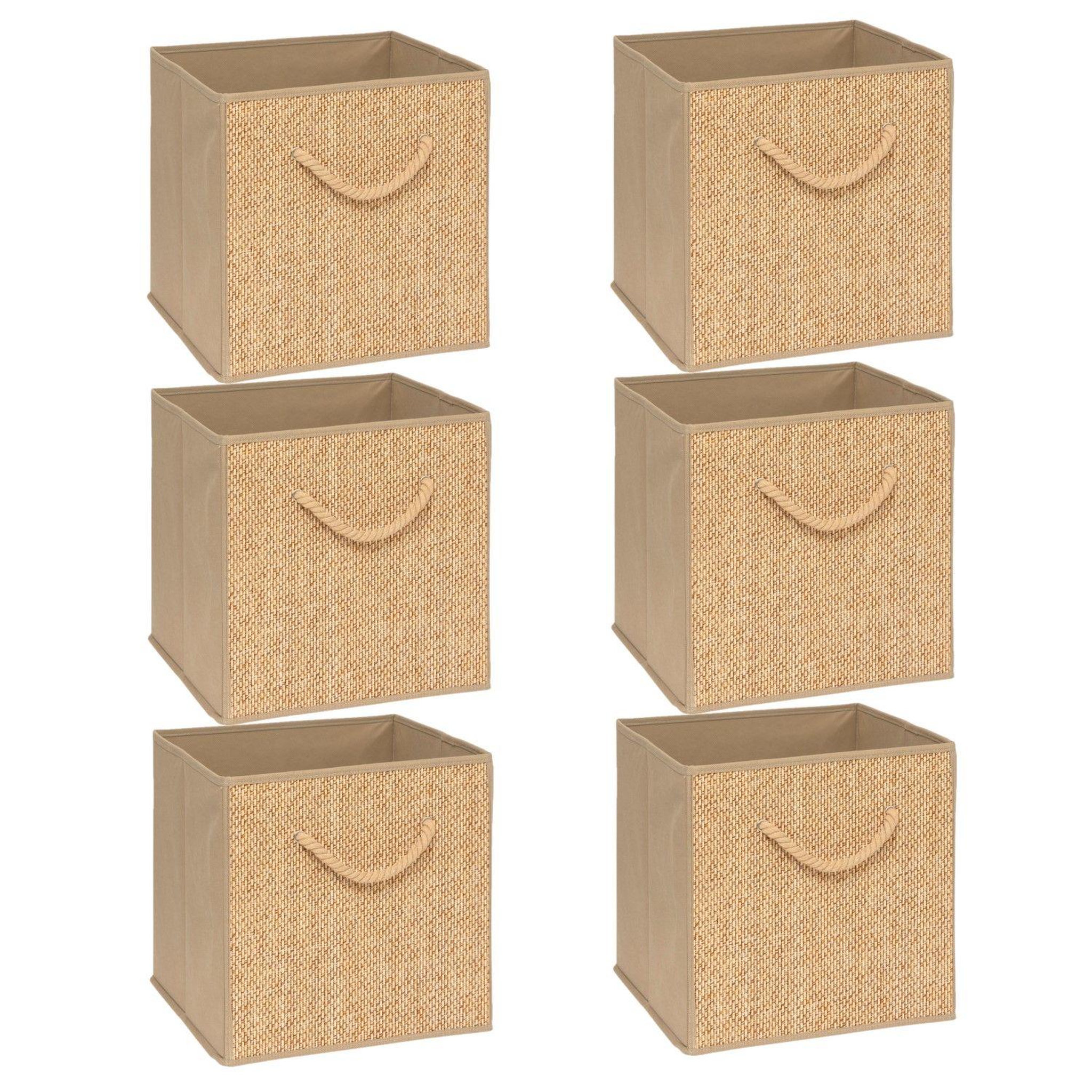 FIVE Lot de 6 boîtes de rangement effet rotin STEMY - L. 31 x l. 31 x H. 31 cm - Beige