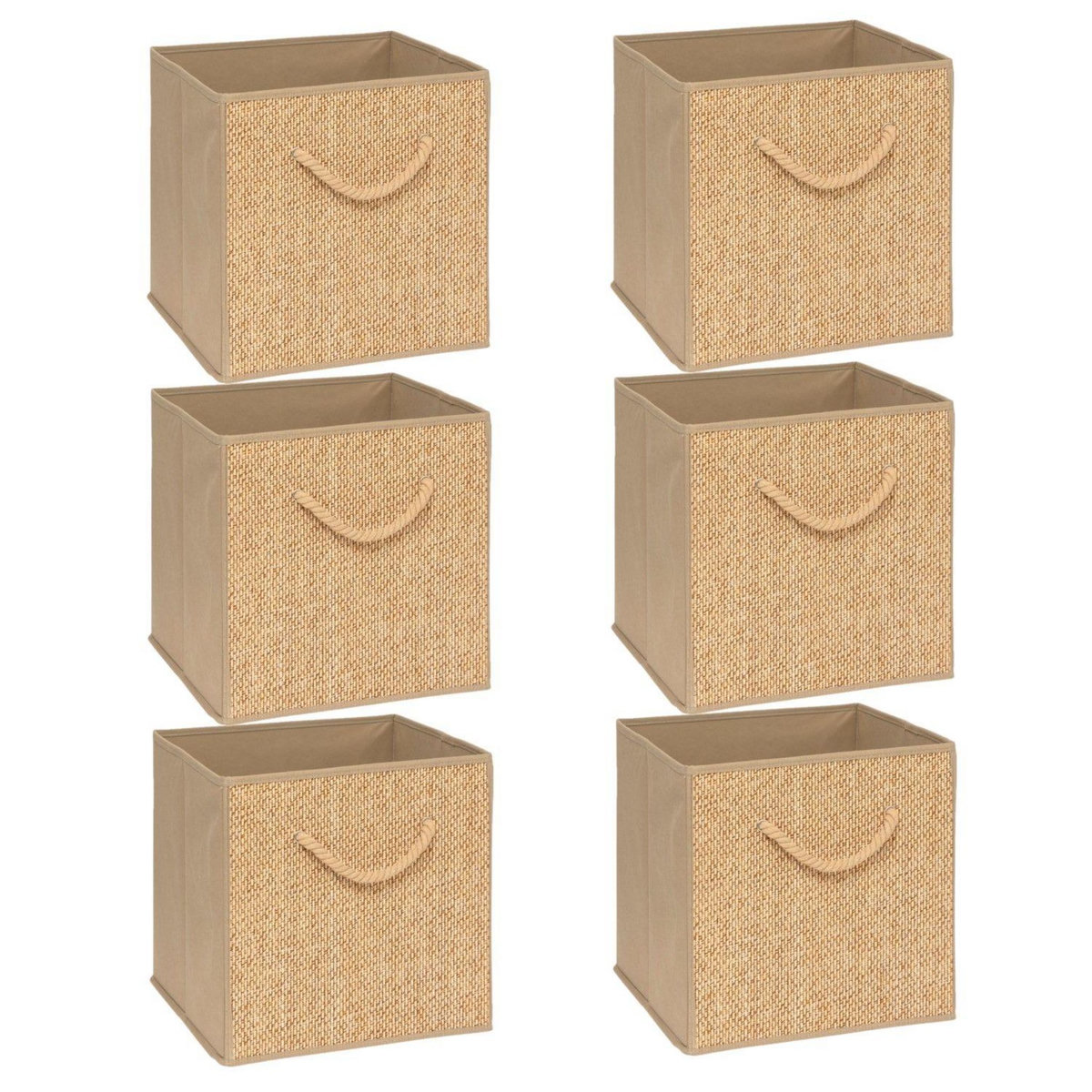 FIVE Lot de 6 boîtes de rangement effet rotin STEMY - L. 31 x l. 31 x H. 31 cm - Beige