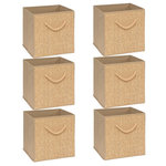 FIVE Lot de 6 boîtes de rangement effet rotin STEMY - L. 31 x l. 31 x H. 31 cm - Beige