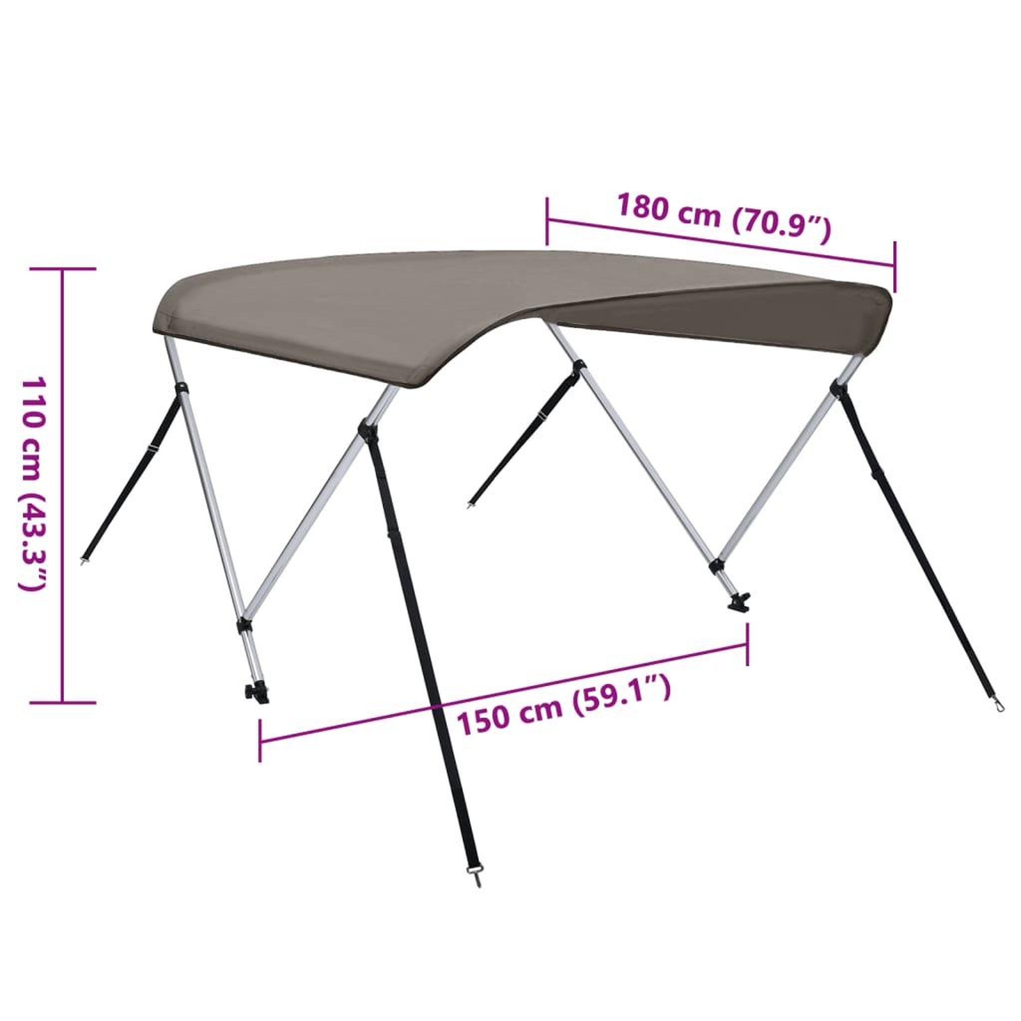 Voir la diapositive 6 : VIDAXL Auvent bimini a 2 arceaux gris 180x150x110 cm