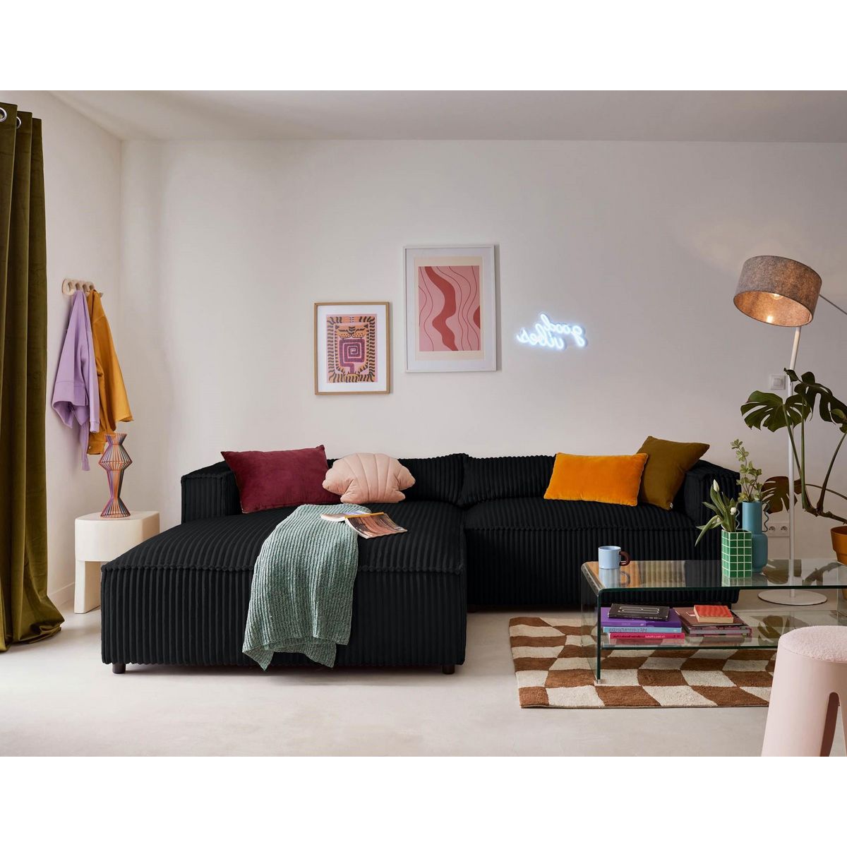 LISA DESIGN Ela - canapé d'angle gauche - 4 places - en velours côtelé grosses côtes