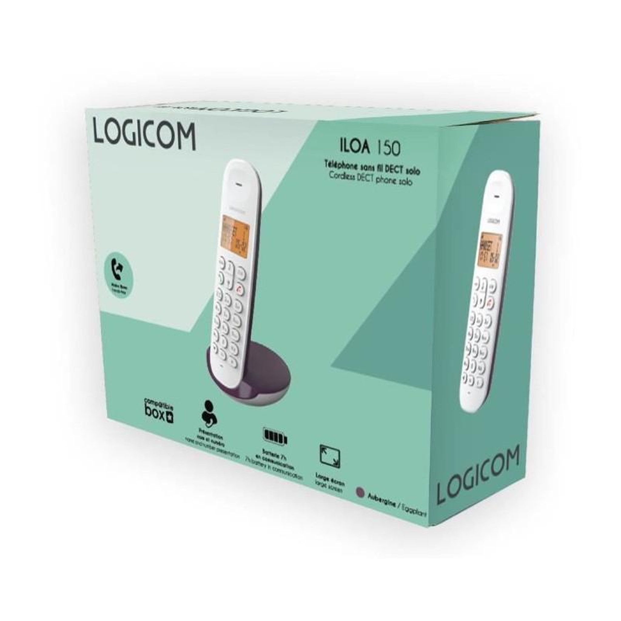 Voir la diapositive 5 : Logicom Téléphone fixe sans fil - LOGICOM - DECT ILOA 150 SOLO - Aubergine - Sans répondeur